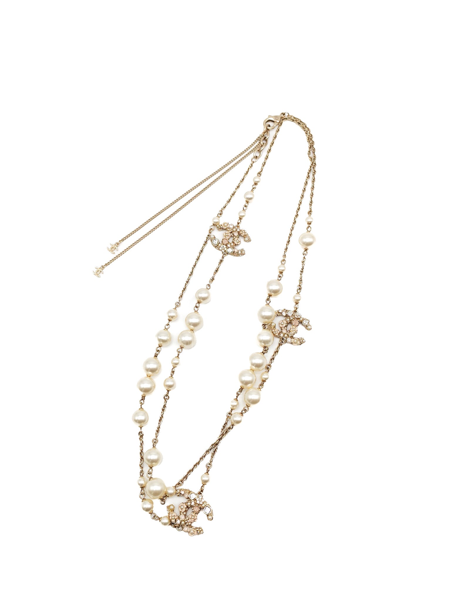CC Faux Pearl Crystal Long Necklace