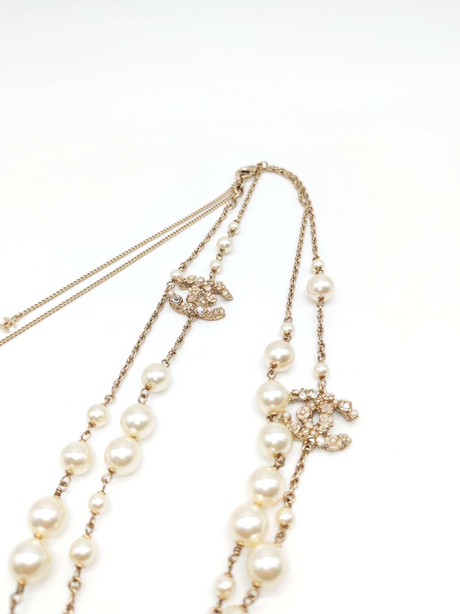 CC Faux Pearl Crystal Long Necklace