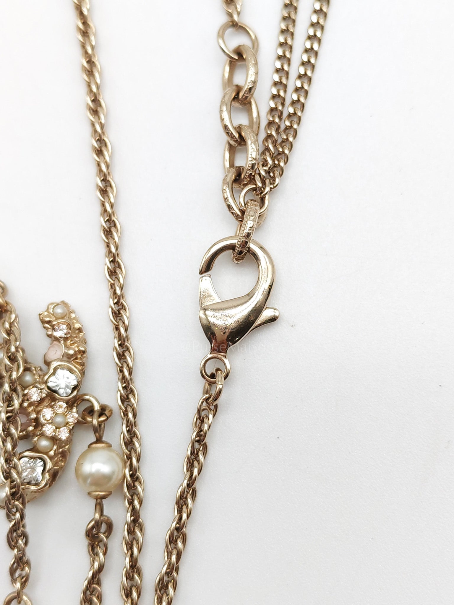 CC Faux Pearl Crystal Long Necklace
