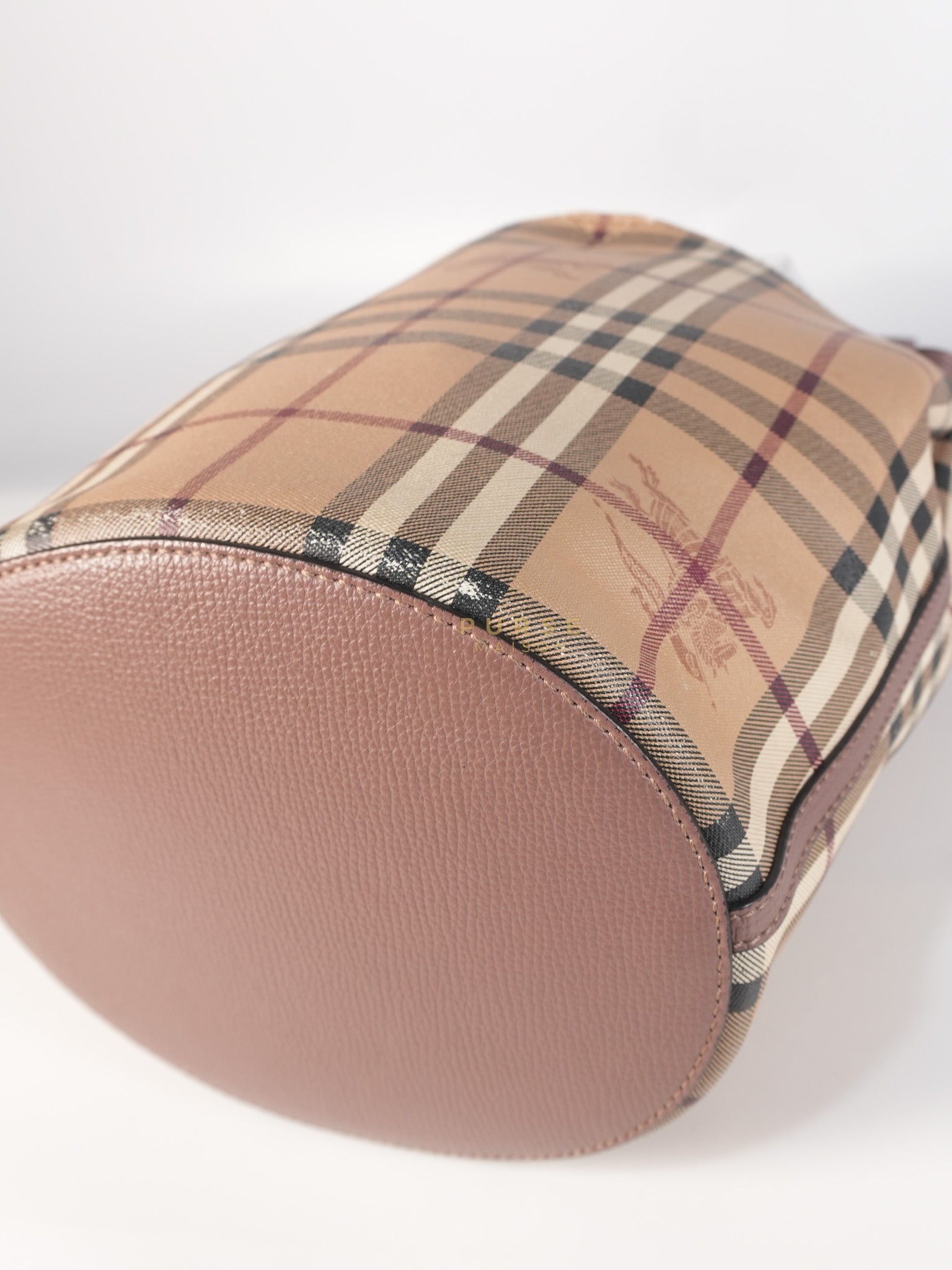 Lorne Small Haymarket Check Bucket Bag – Light Elderberry/Leather | Purse Maison Luxury Bags Shop