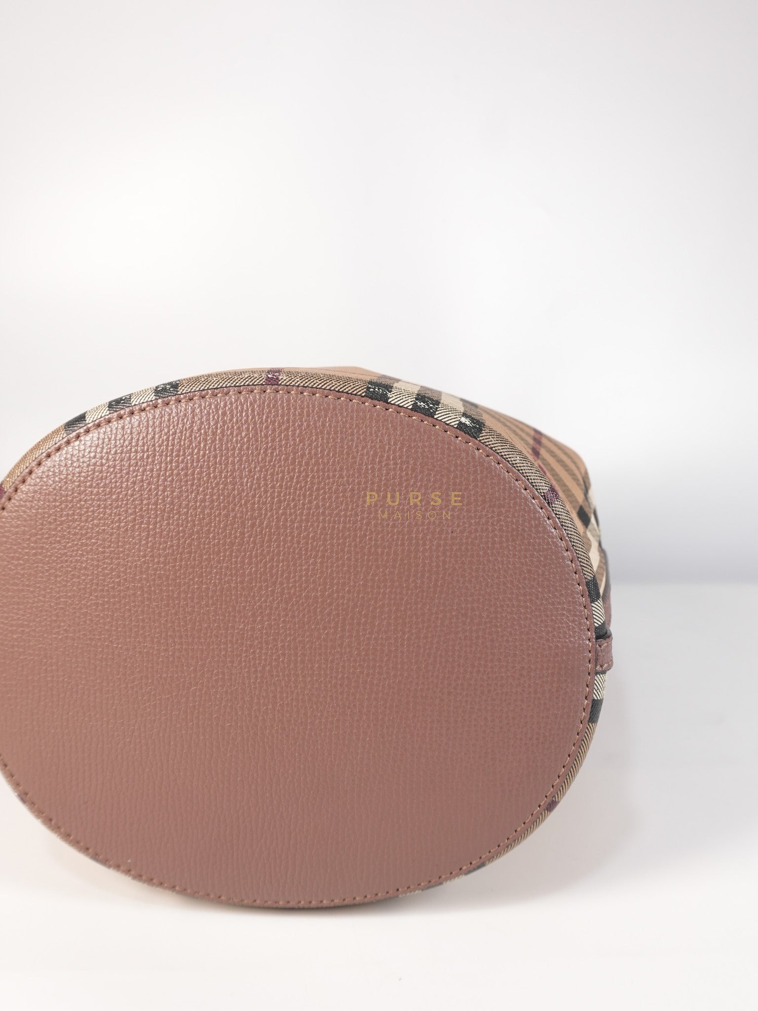 Lorne Small Haymarket Check Bucket Bag – Light Elderberry/Leather | Purse Maison Luxury Bags Shop