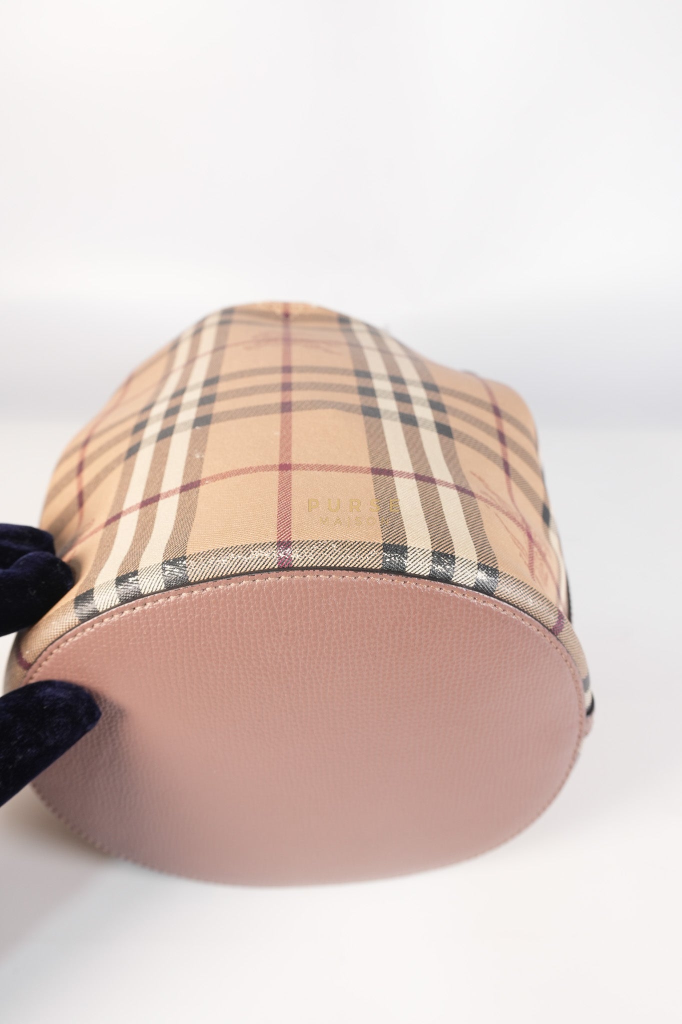 Lorne Small Haymarket Check Bucket Bag – Light Elderberry/Leather | Purse Maison Luxury Bags Shop