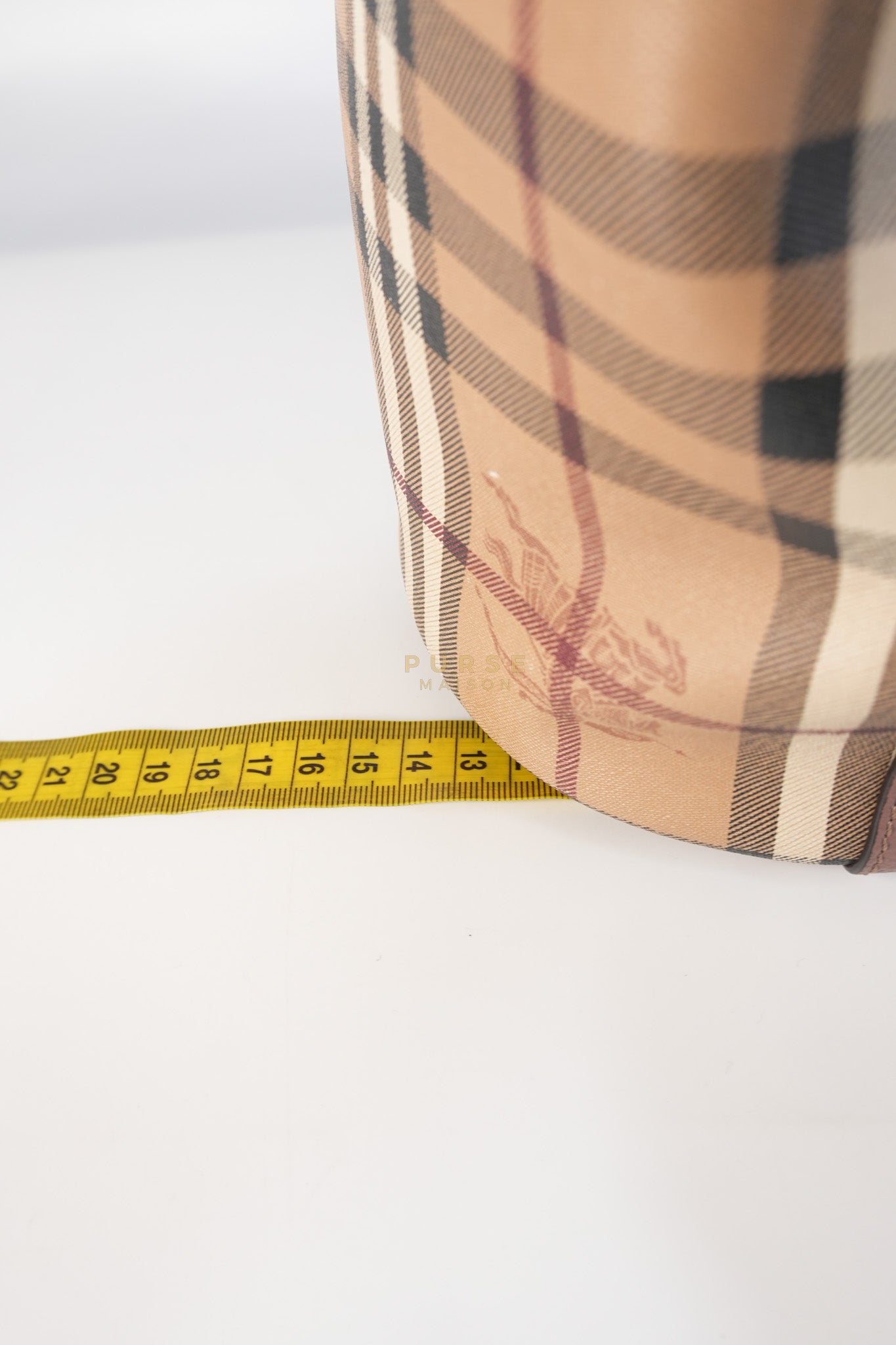 Lorne Small Haymarket Check Bucket Bag – Light Elderberry/Leather | Purse Maison Luxury Bags Shop