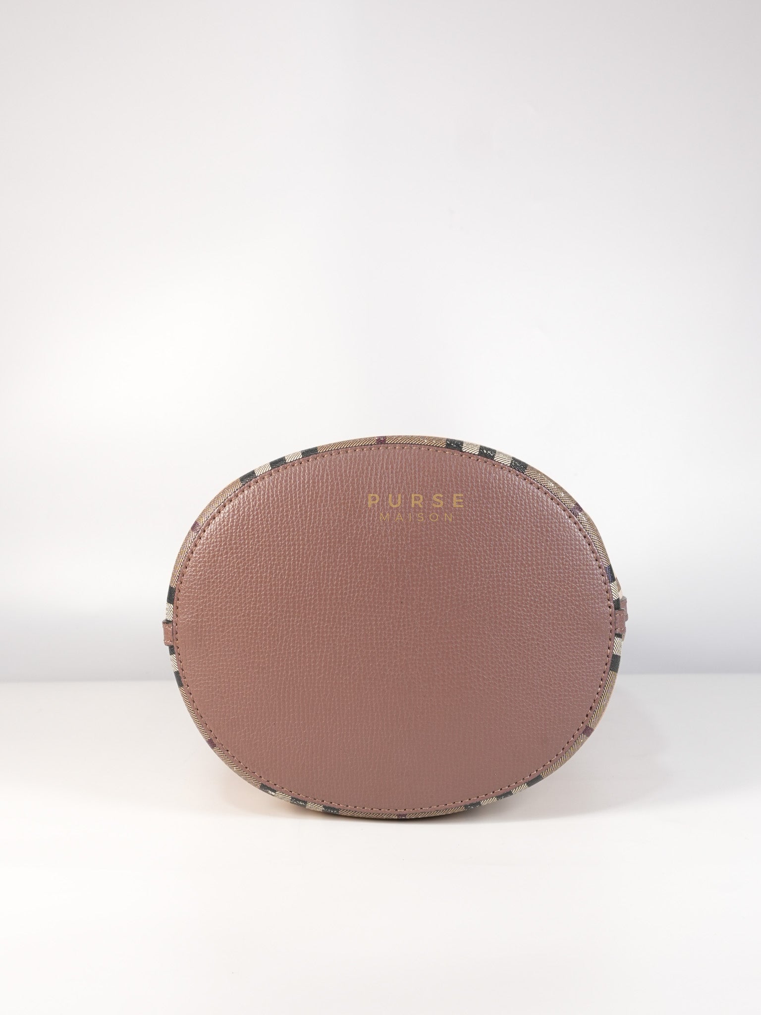 Lorne Small Haymarket Check Bucket Bag – Light Elderberry/Leather | Purse Maison Luxury Bags Shop