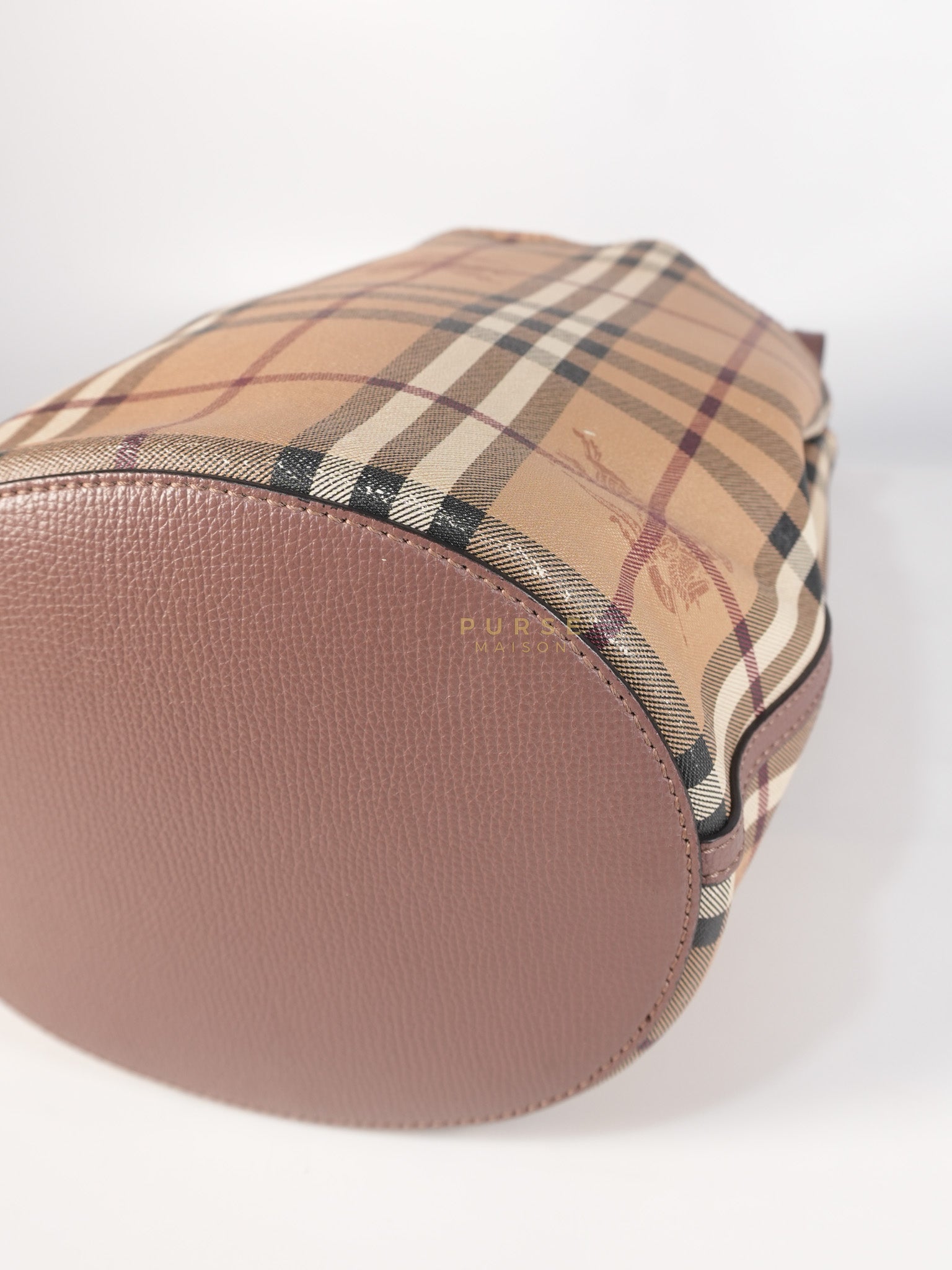 Lorne Small Haymarket Check Bucket Bag – Light Elderberry/Leather | Purse Maison Luxury Bags Shop