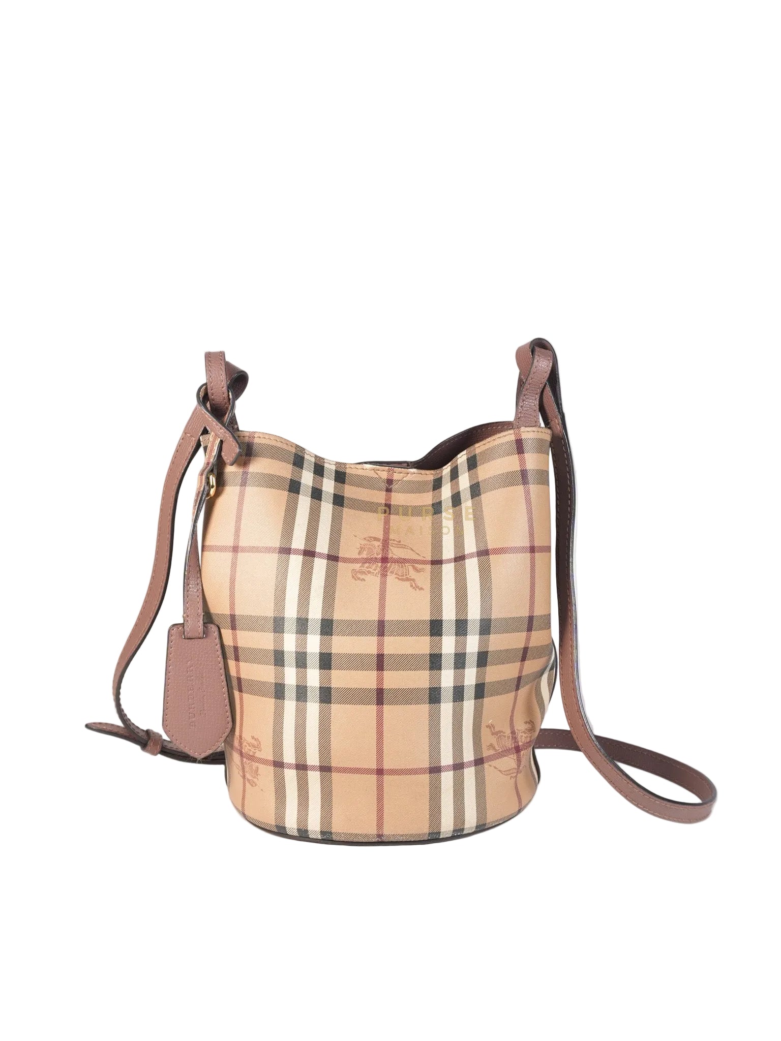 Lorne Small Haymarket Check Bucket Bag – Light Elderberry/Leather | Purse Maison Luxury Bags Shop