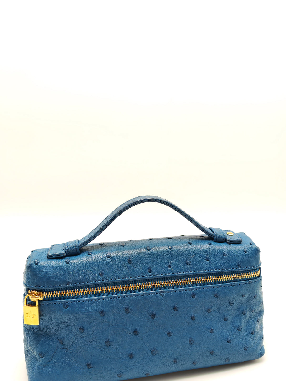 Loro Piana Extra Pocket L19 Bag in Blue Ostrich Leather (no strap) | Purse Maison Luxury Bags Shop