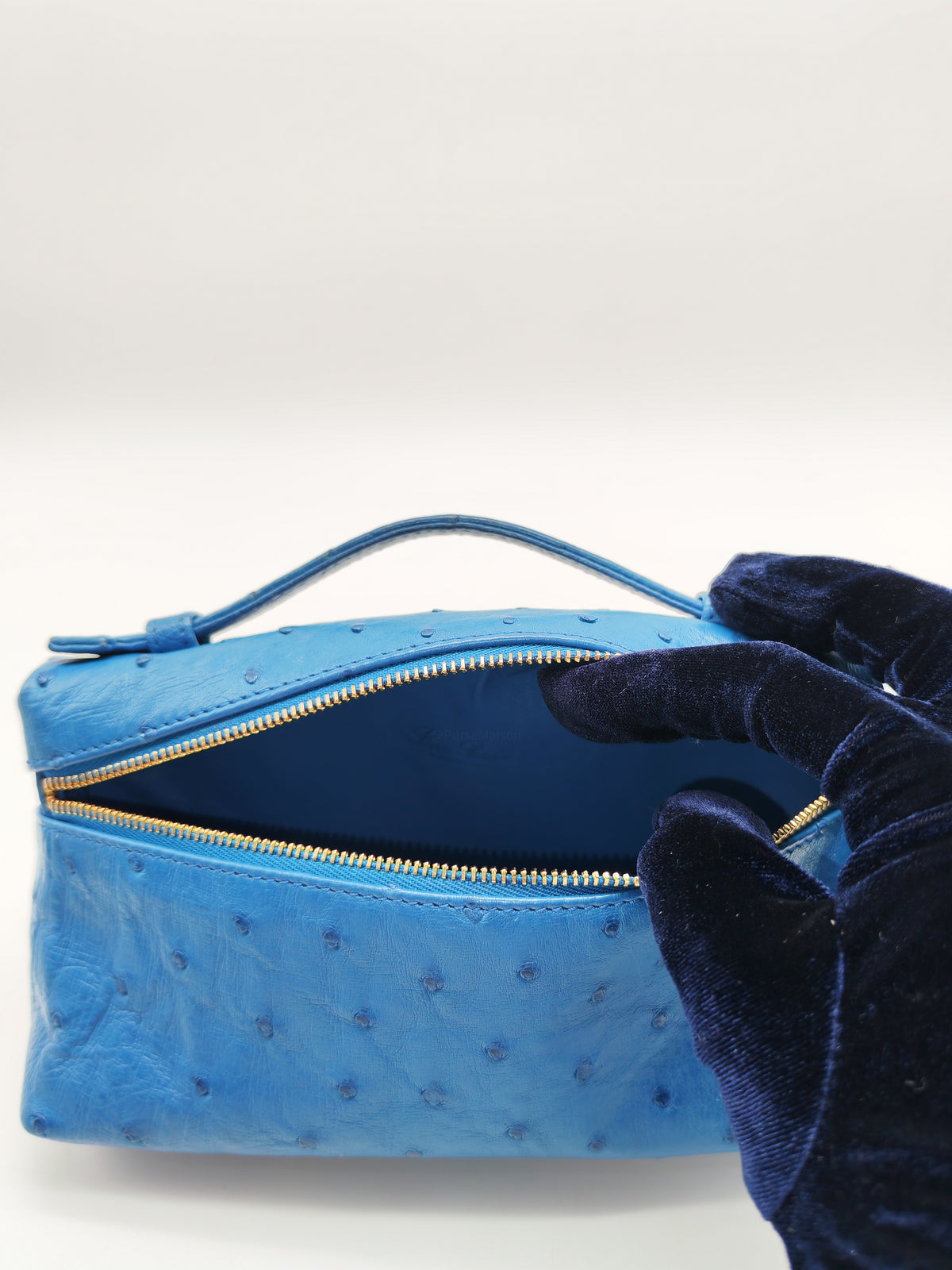 Loro Piana Extra Pocket L19 Bag in Blue Ostrich Leather (no strap) | Purse Maison Luxury Bags Shop