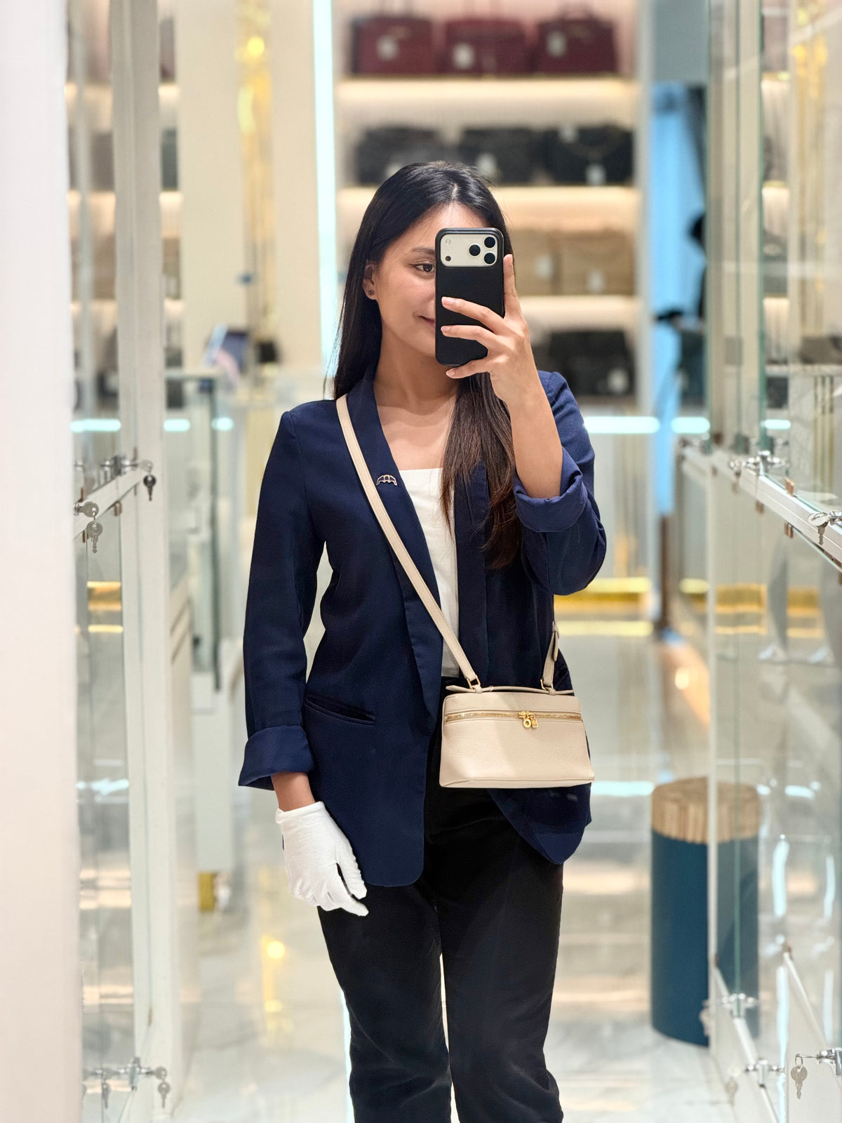Loro Piana Extra Pocket L19 in Whisper White/Sun Gold Tender Calfskin Leather | Purse Maison Luxury Bags Shop