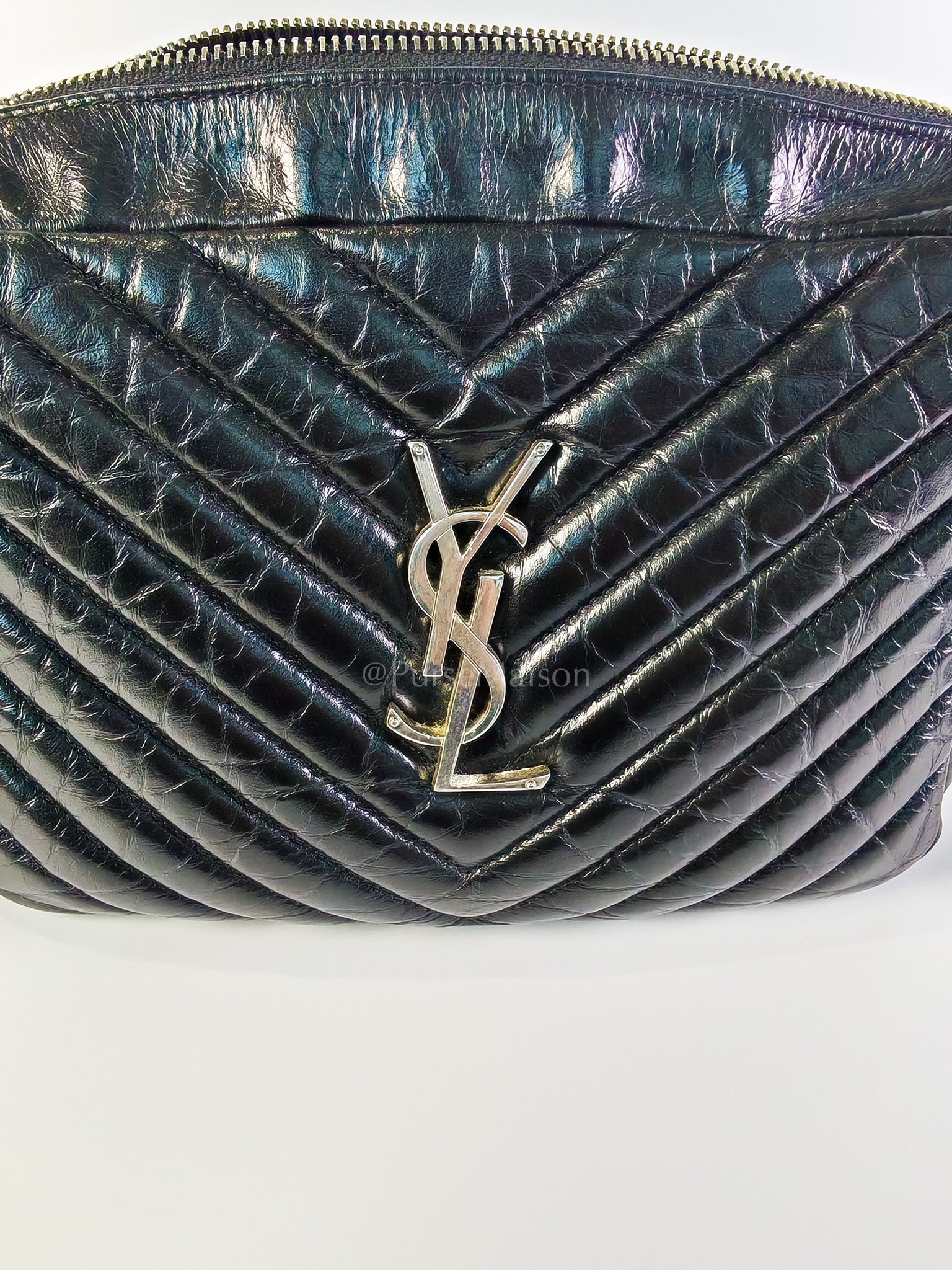 Lou Camera Bag in Black Chevron Quilted Leather & Silver Hardware | Purse Maison Luxury Bags Shop