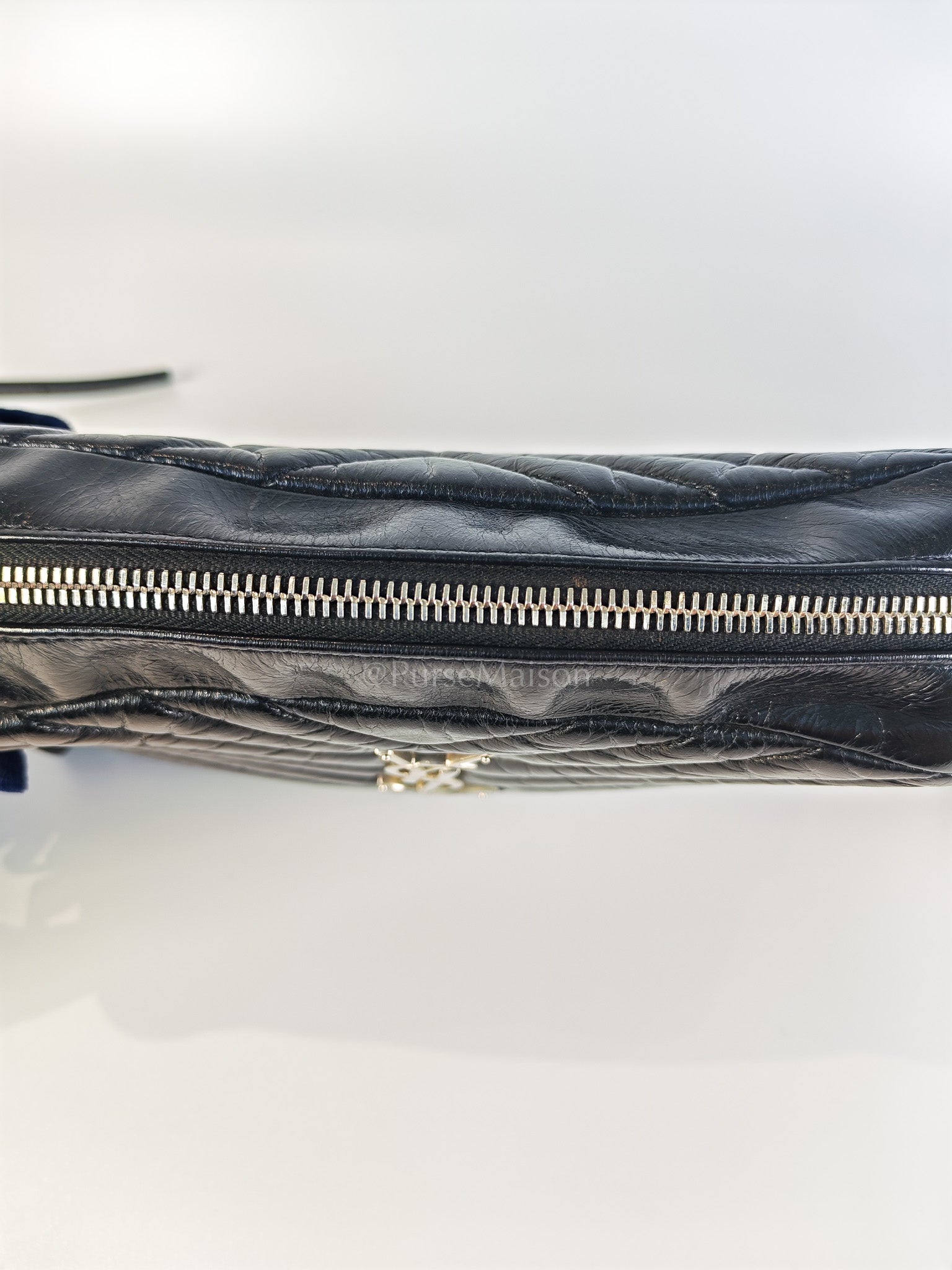 Lou Camera Bag in Black Chevron Quilted Leather & Silver Hardware | Purse Maison Luxury Bags Shop