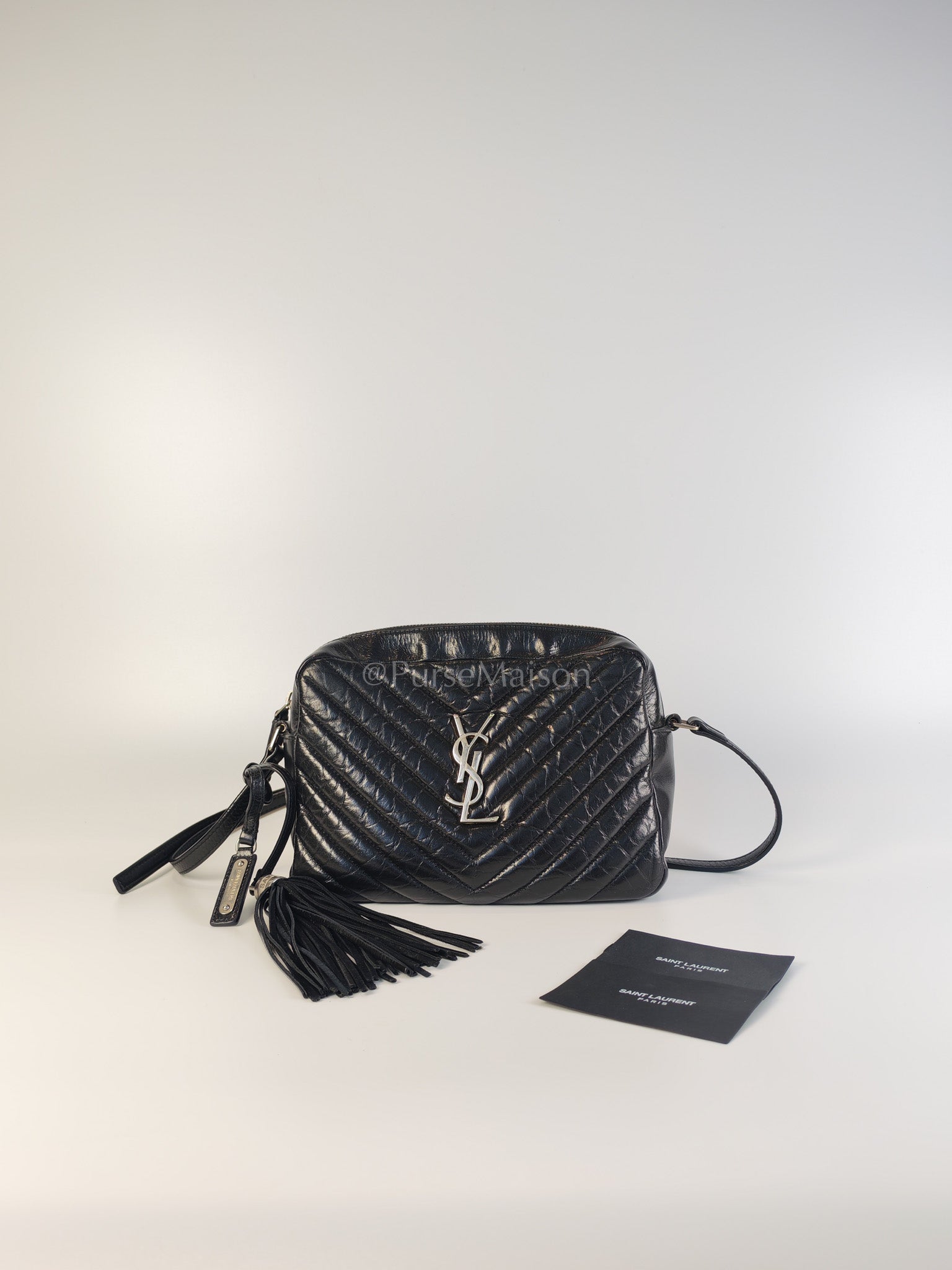 Lou Camera Bag in Black Chevron Quilted Leather & Silver Hardware | Purse Maison Luxury Bags Shop