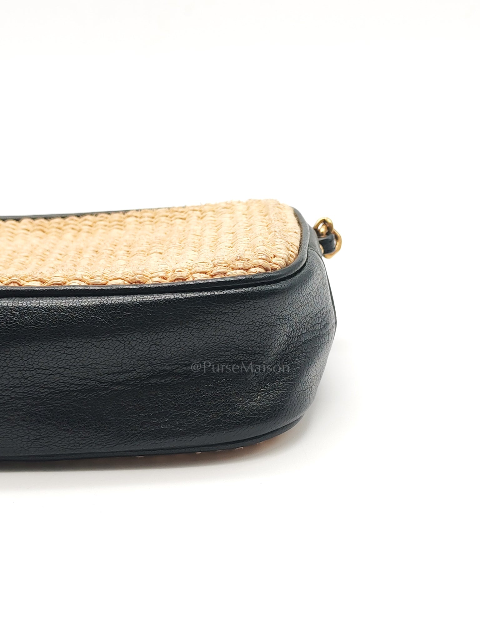 Lou Camera Bag in Black Trimmed Raffia Canvas | Purse Maison Luxury Bags Shop