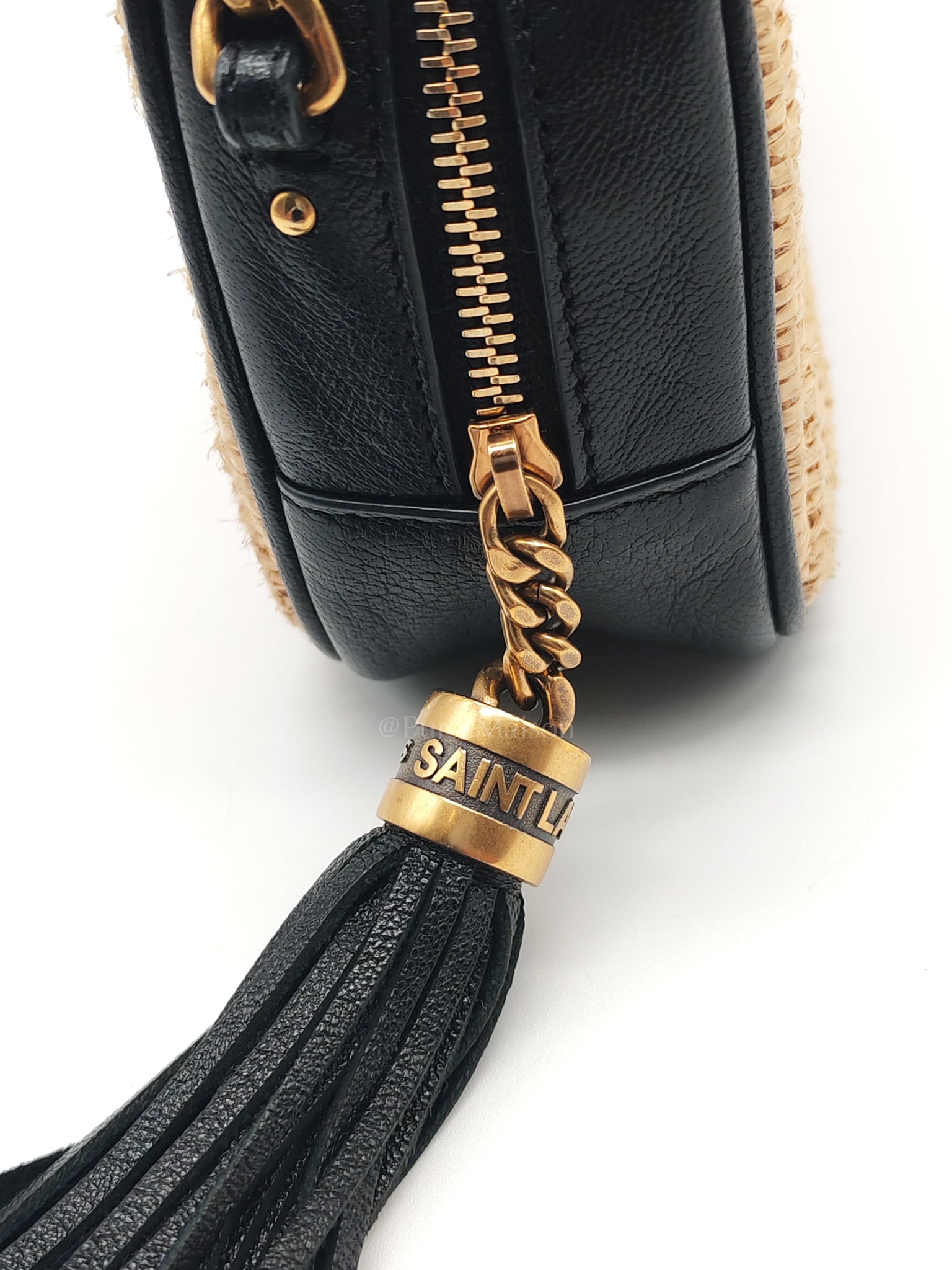 Lou Camera Bag in Black Trimmed Raffia Canvas | Purse Maison Luxury Bags Shop
