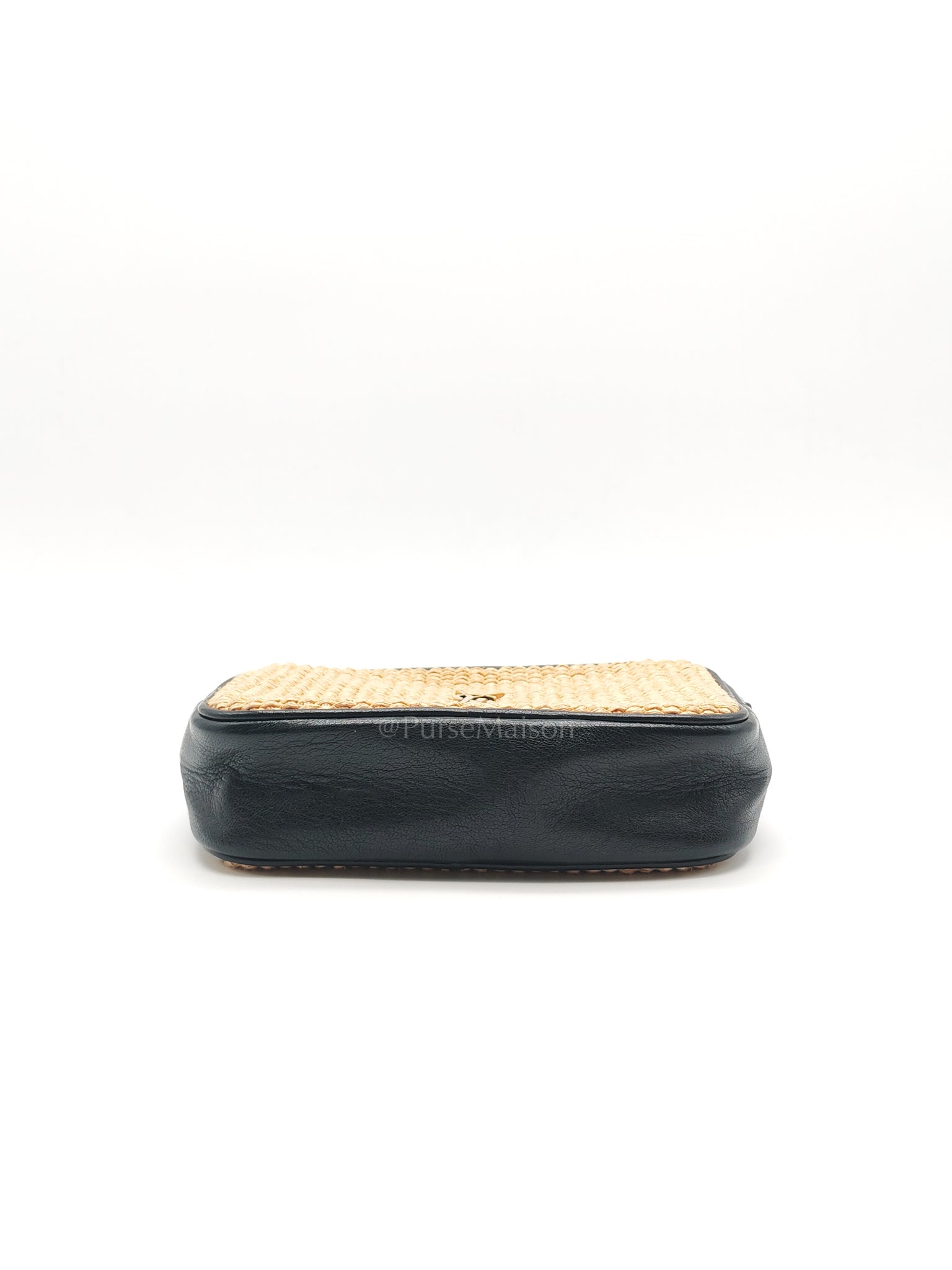 Lou Camera Bag in Black Trimmed Raffia Canvas | Purse Maison Luxury Bags Shop