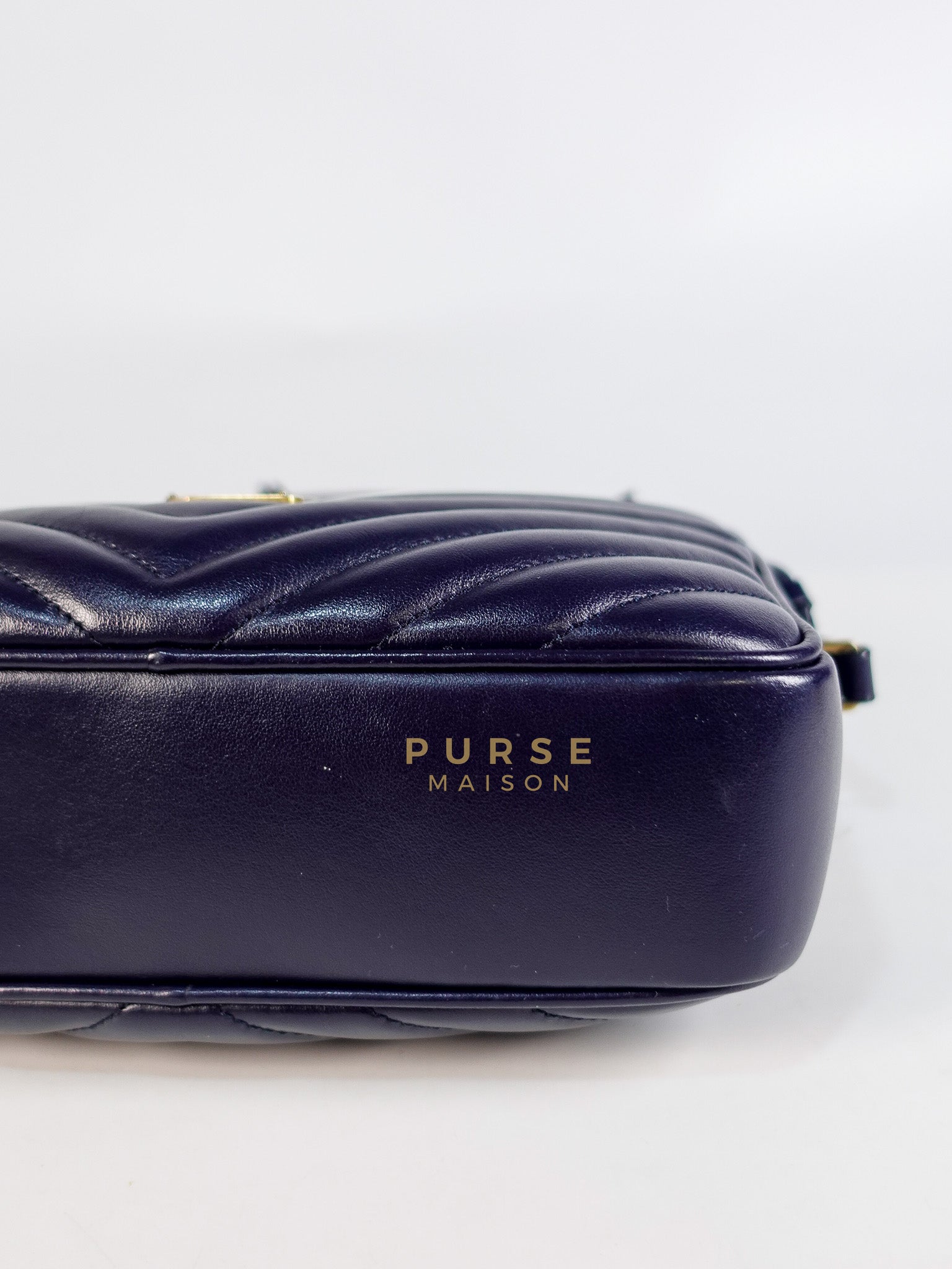 Lou Camera Bag in Navy Blue Calfskin Leather & Gold Hardware | Purse Maison Luxury Bags Shop