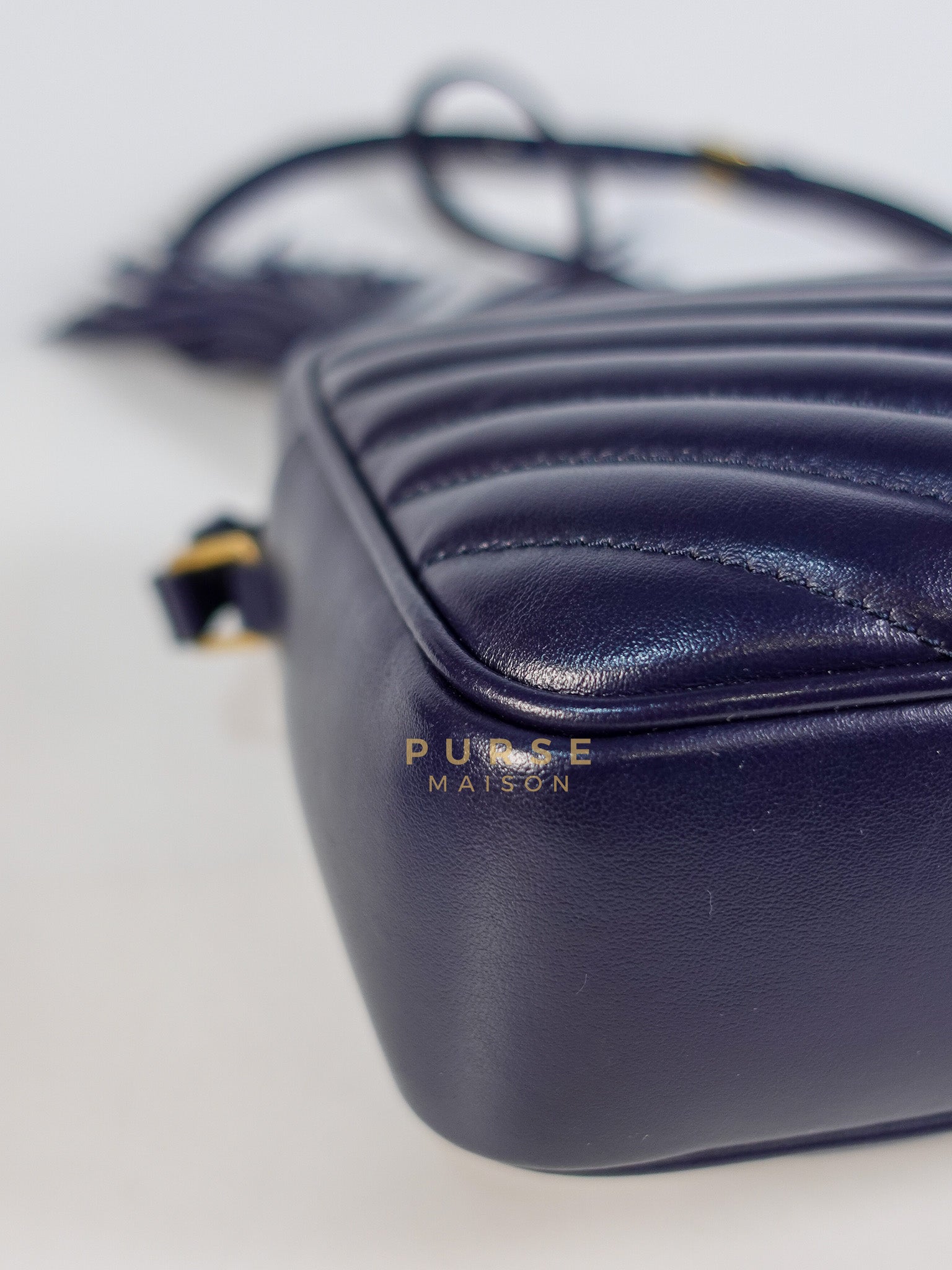 Lou Camera Bag in Navy Blue Calfskin Leather & Gold Hardware | Purse Maison Luxury Bags Shop