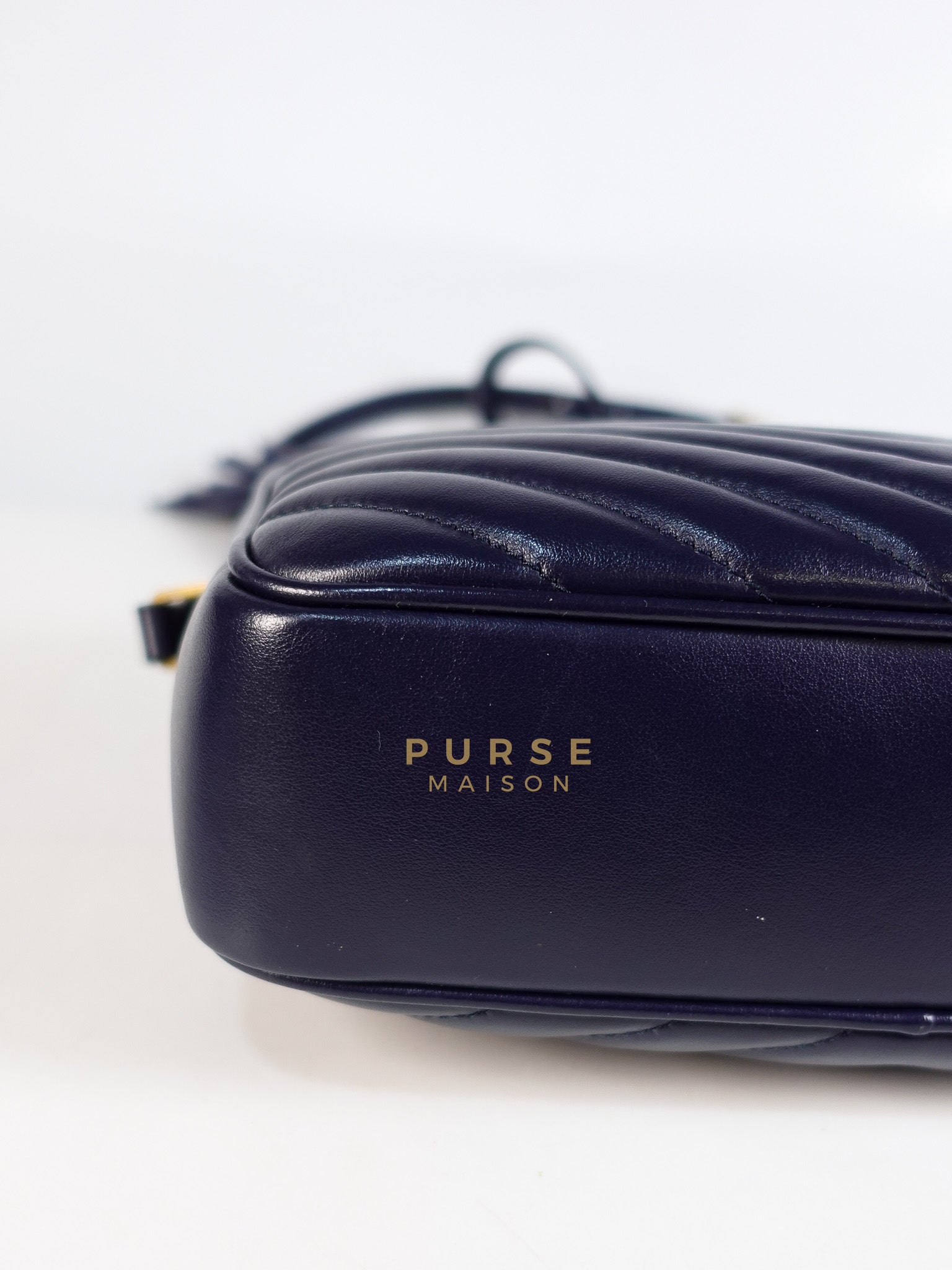 Lou Camera Bag in Navy Blue Calfskin Leather & Gold Hardware | Purse Maison Luxury Bags Shop