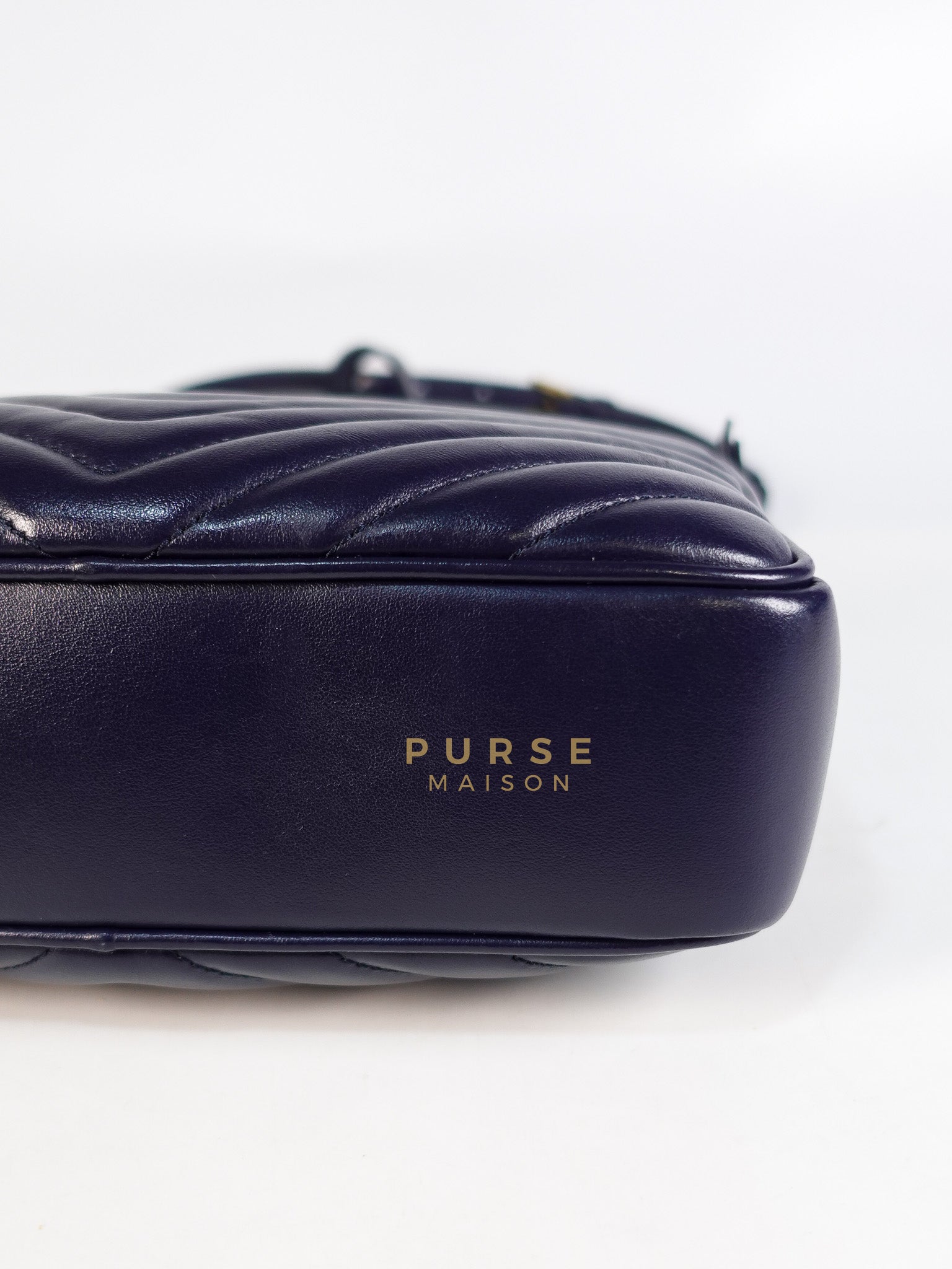 Lou Camera Bag in Navy Blue Calfskin Leather & Gold Hardware | Purse Maison Luxury Bags Shop