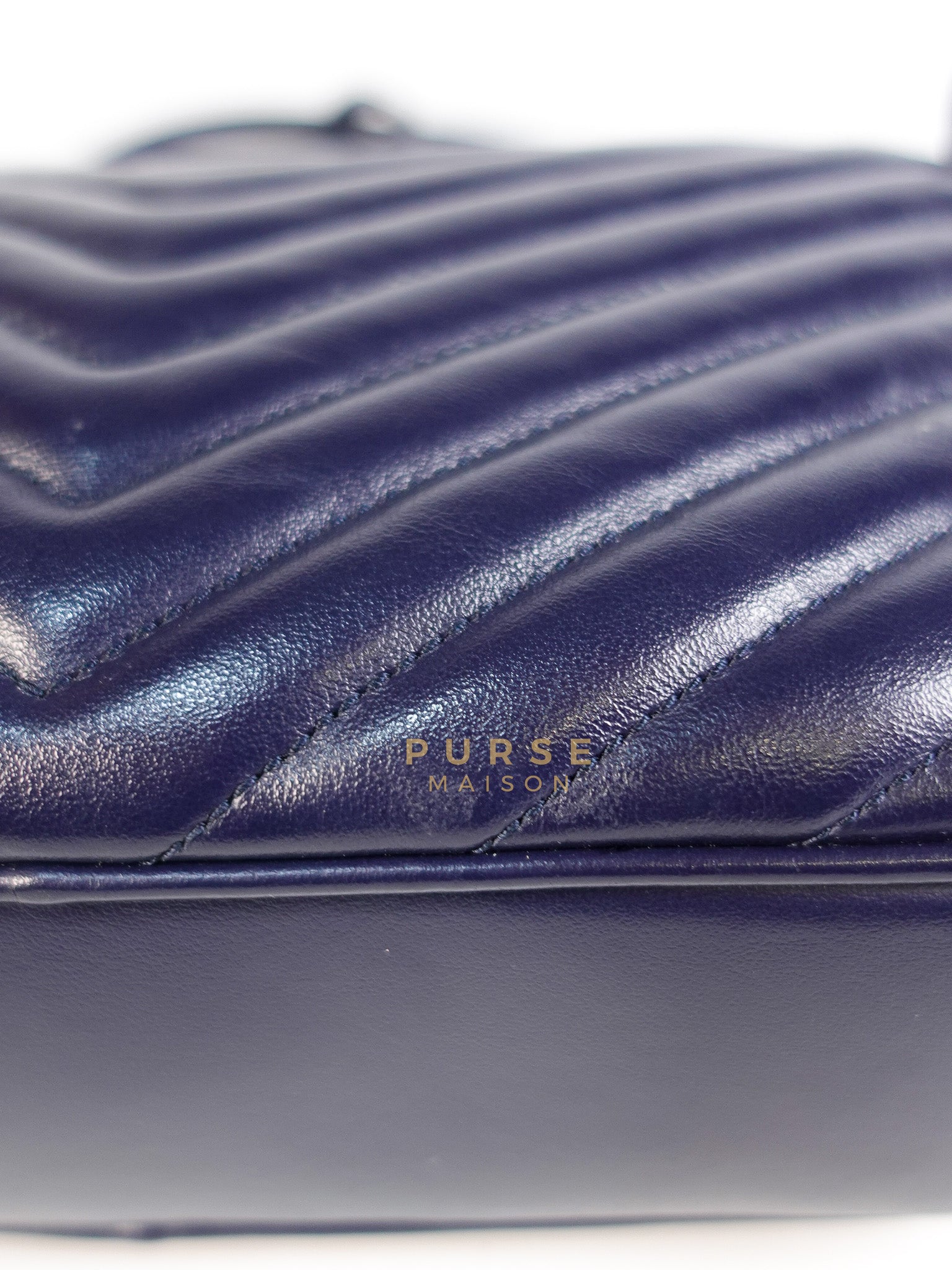 Lou Camera Bag in Navy Blue Calfskin Leather & Gold Hardware | Purse Maison Luxury Bags Shop