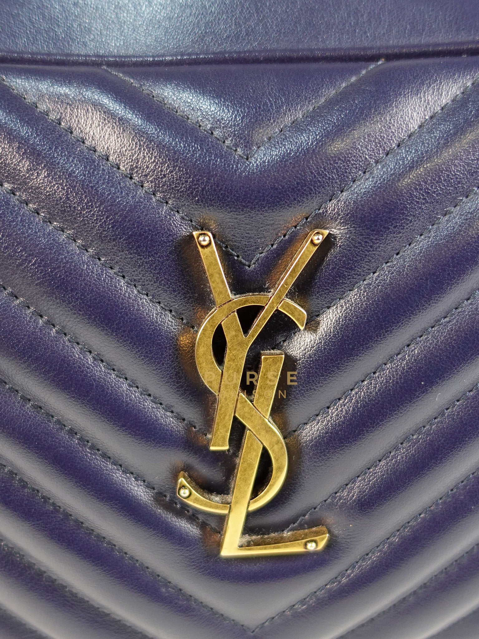 Lou Camera Bag in Navy Blue Calfskin Leather & Gold Hardware | Purse Maison Luxury Bags Shop