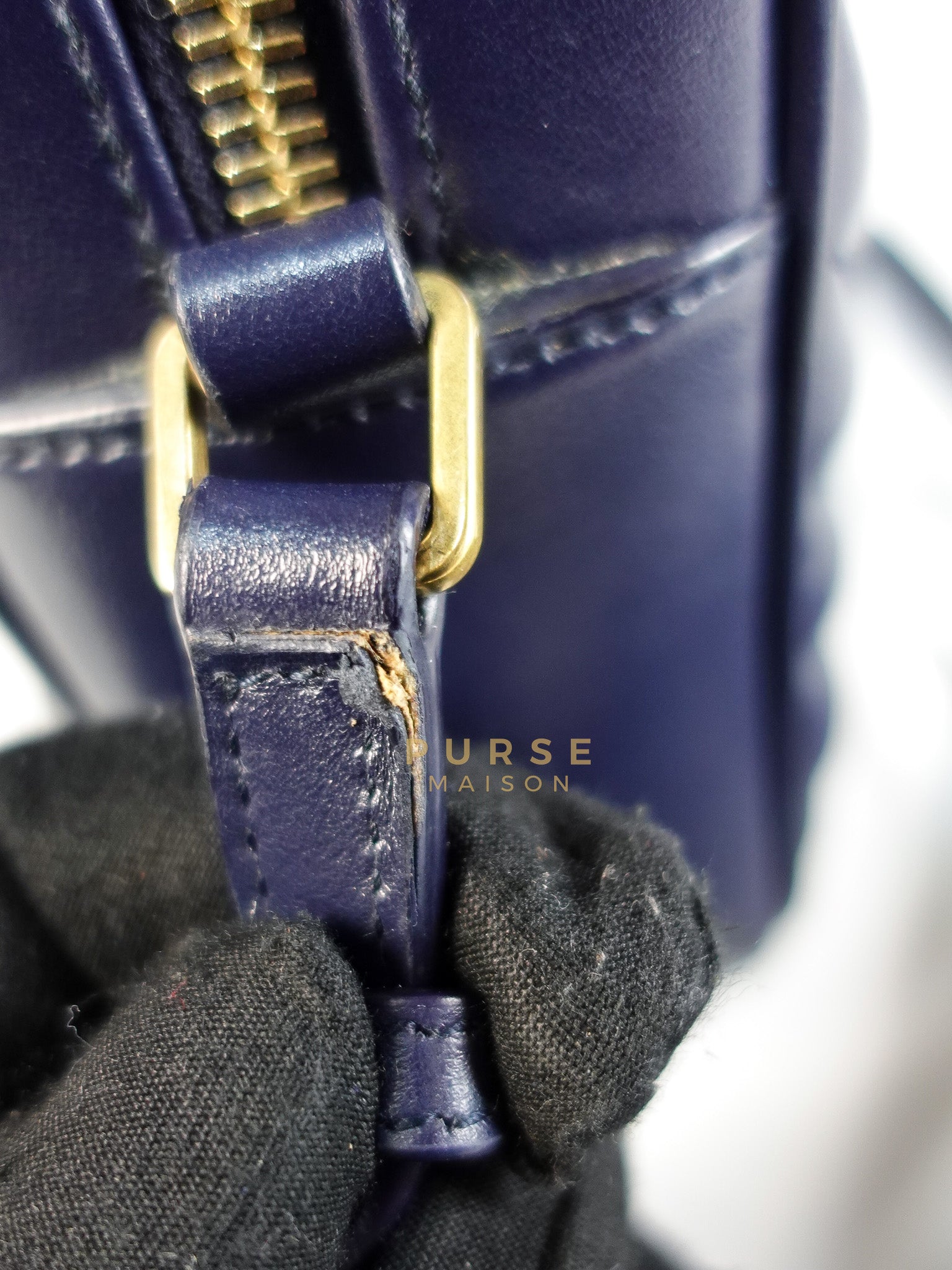 Lou Camera Bag in Navy Blue Calfskin Leather & Gold Hardware | Purse Maison Luxury Bags Shop