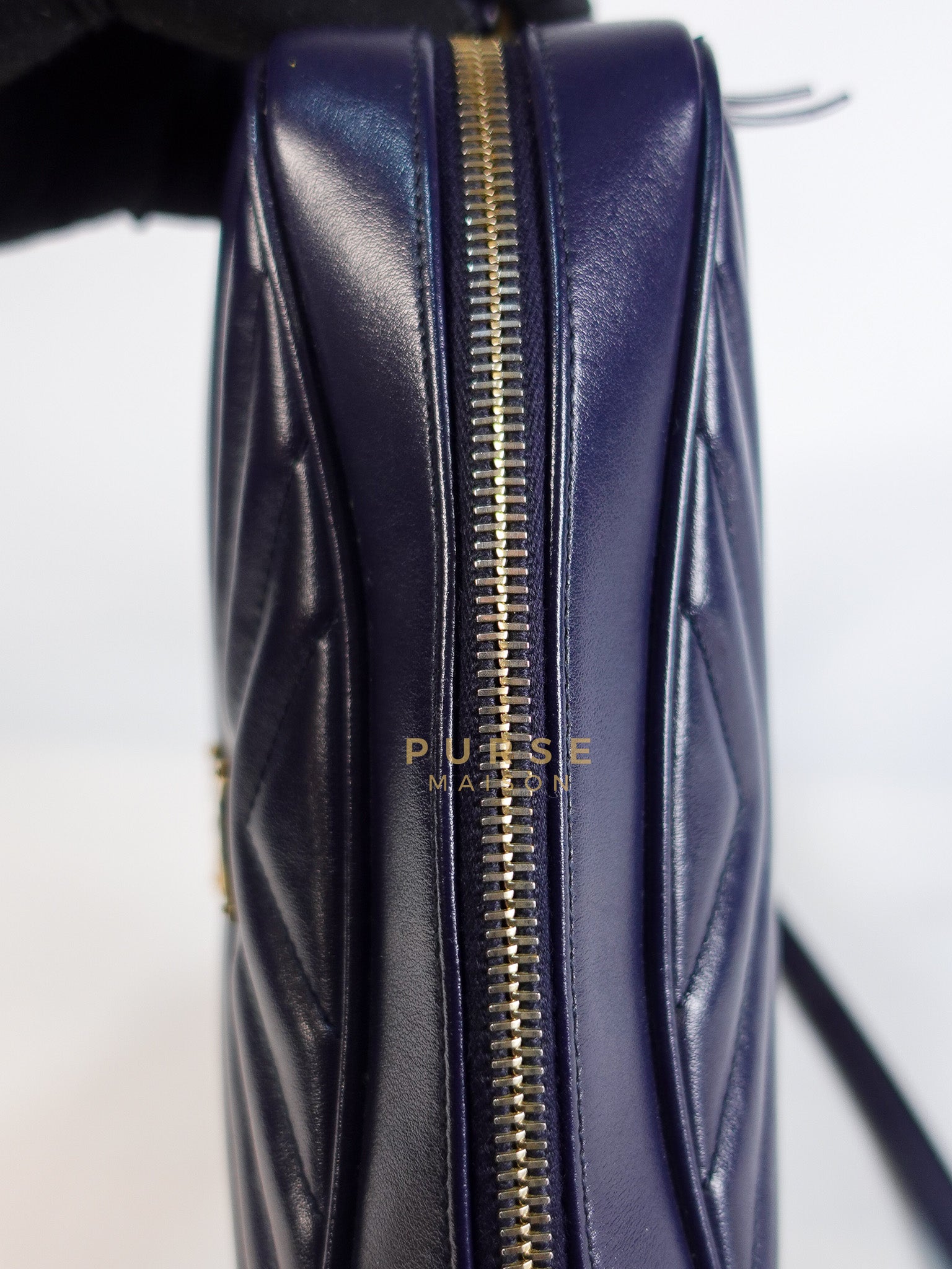 Lou Camera Bag in Navy Blue Calfskin Leather & Gold Hardware | Purse Maison Luxury Bags Shop