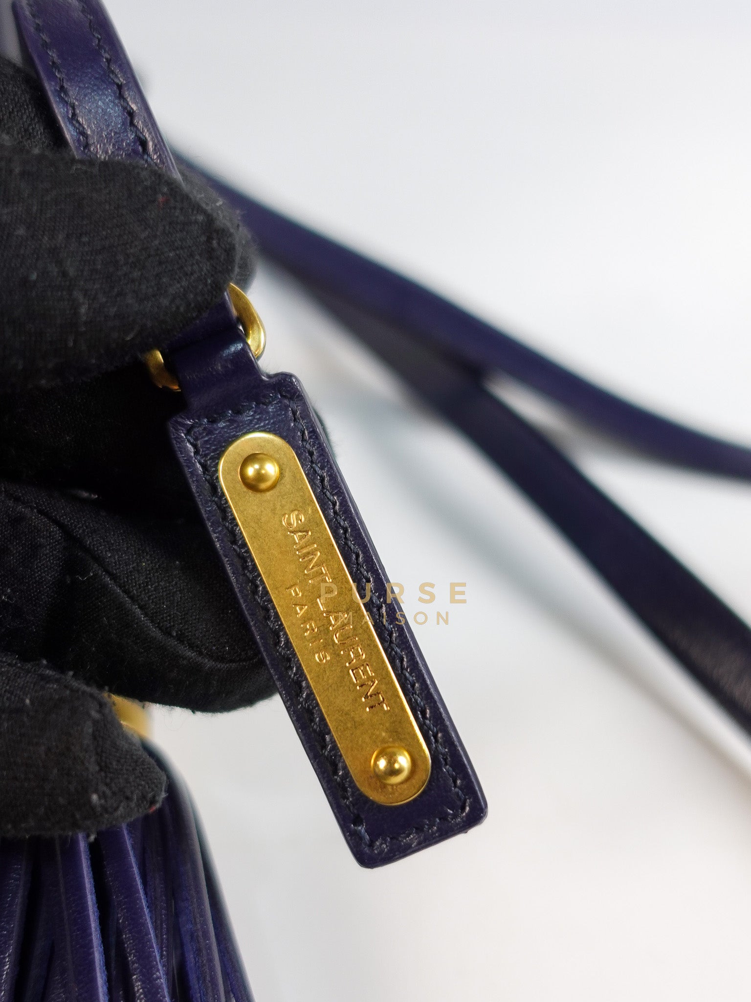 Lou Camera Bag in Navy Blue Calfskin Leather & Gold Hardware | Purse Maison Luxury Bags Shop