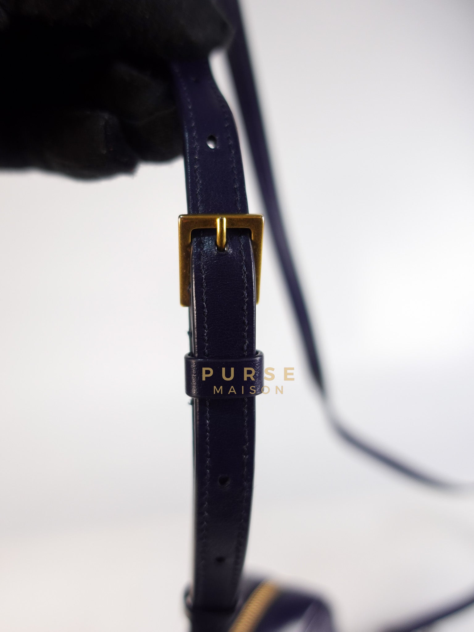 Lou Camera Bag in Navy Blue Calfskin Leather & Gold Hardware | Purse Maison Luxury Bags Shop