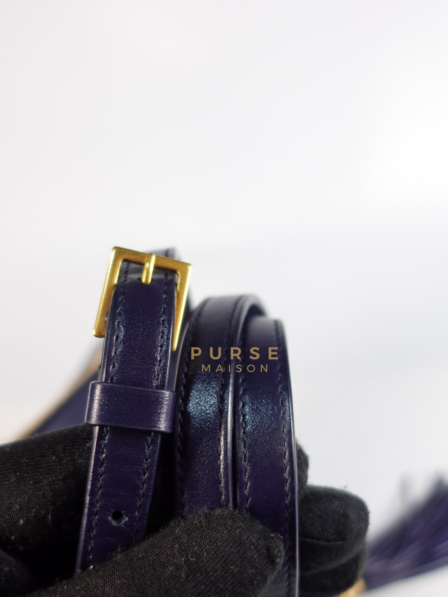 Lou Camera Bag in Navy Blue Calfskin Leather & Gold Hardware | Purse Maison Luxury Bags Shop