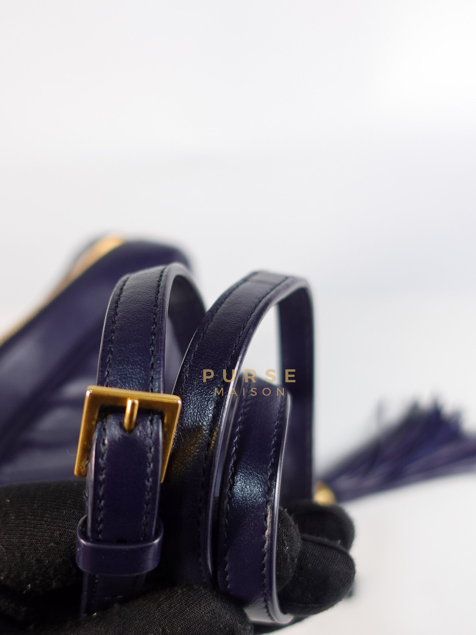 Lou Camera Bag in Navy Blue Calfskin Leather & Gold Hardware | Purse Maison Luxury Bags Shop