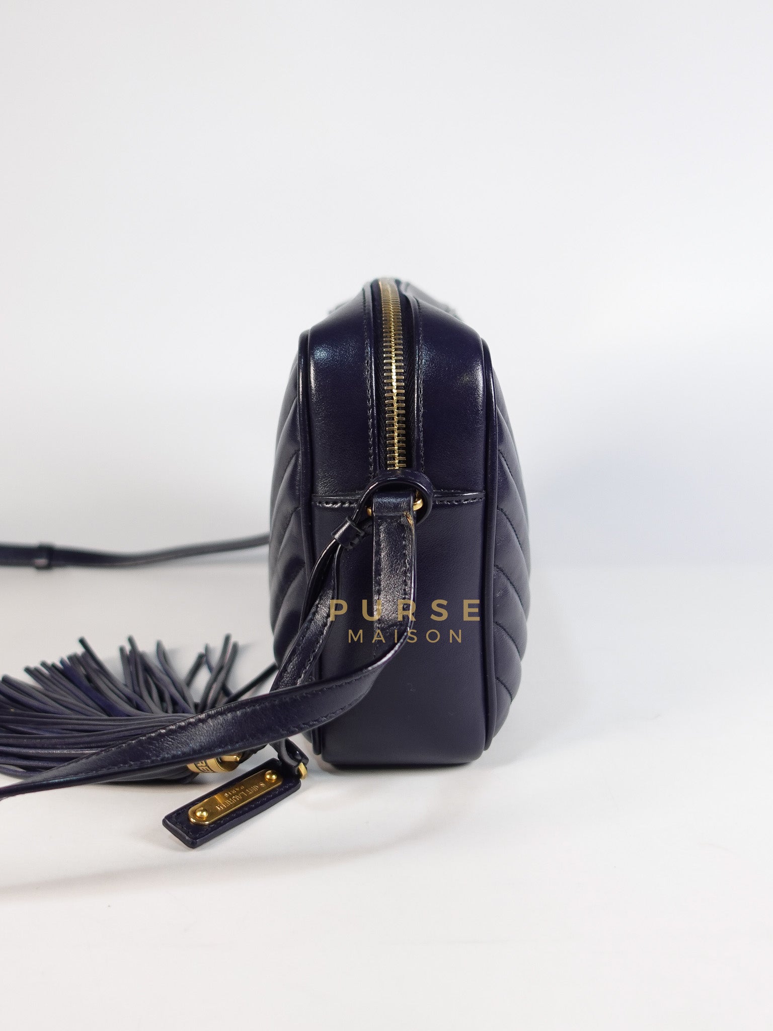 Lou Camera Bag in Navy Blue Calfskin Leather & Gold Hardware | Purse Maison Luxury Bags Shop