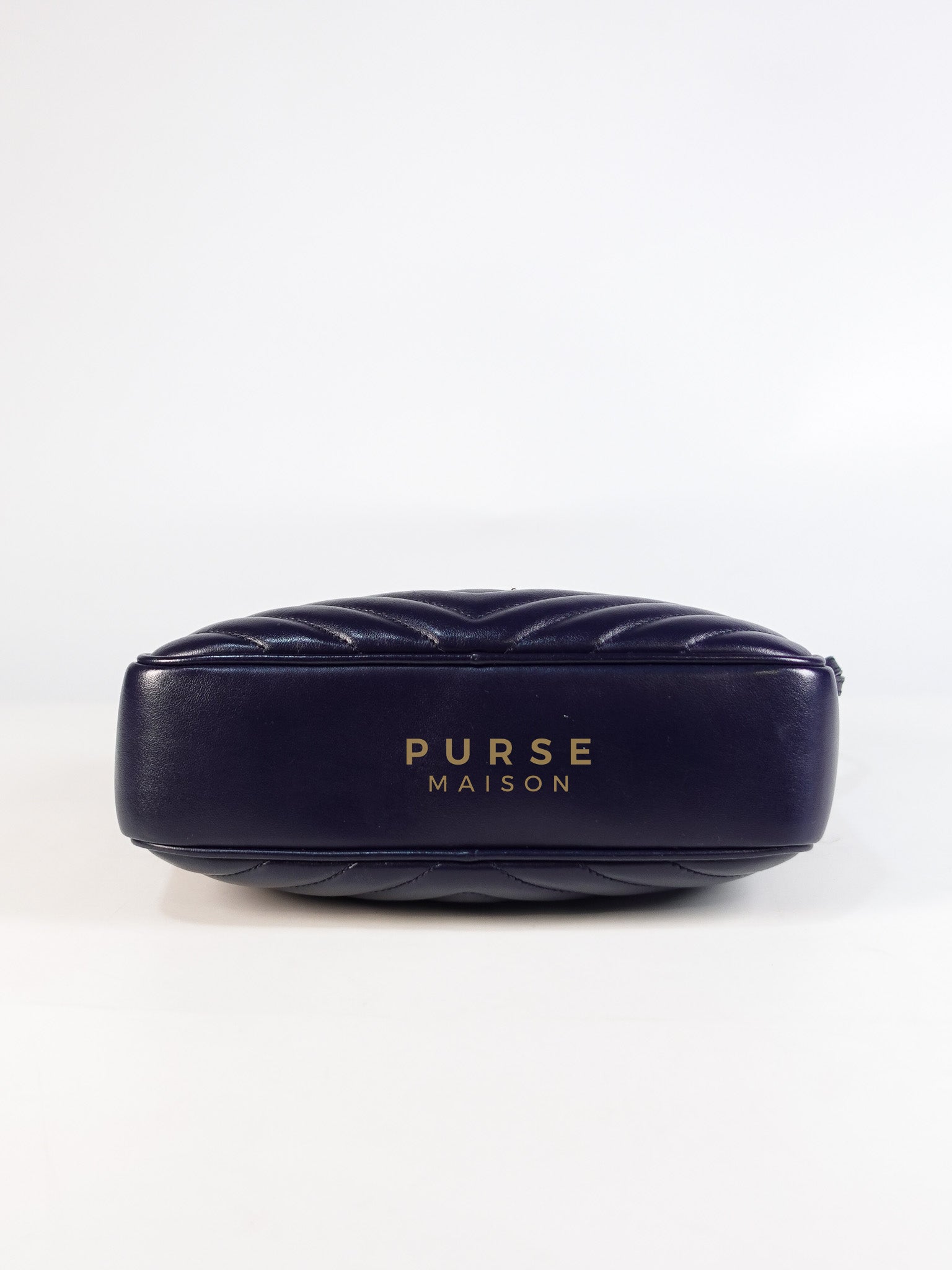 Lou Camera Bag in Navy Blue Calfskin Leather & Gold Hardware | Purse Maison Luxury Bags Shop