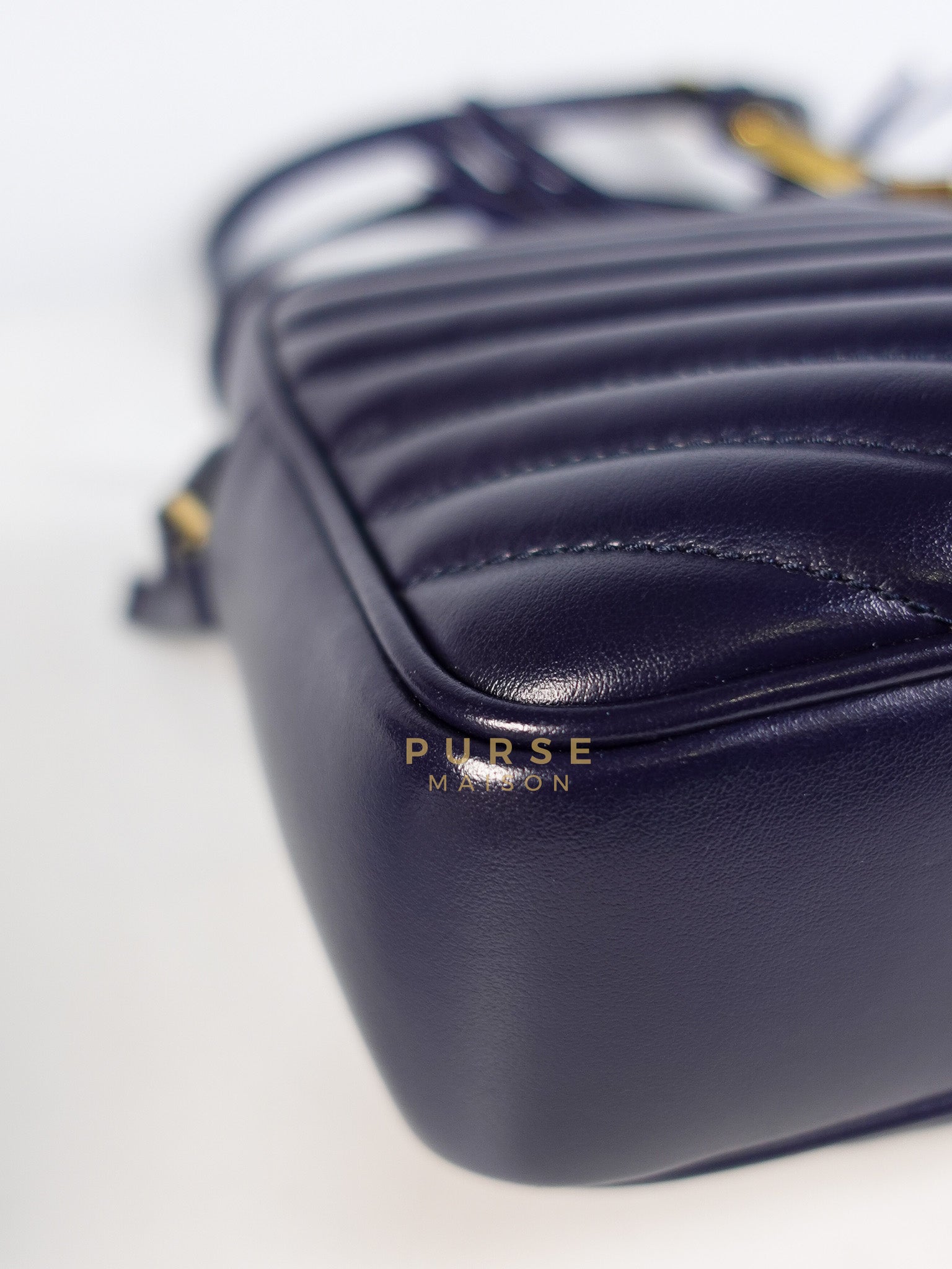 Lou Camera Bag in Navy Blue Calfskin Leather & Gold Hardware | Purse Maison Luxury Bags Shop