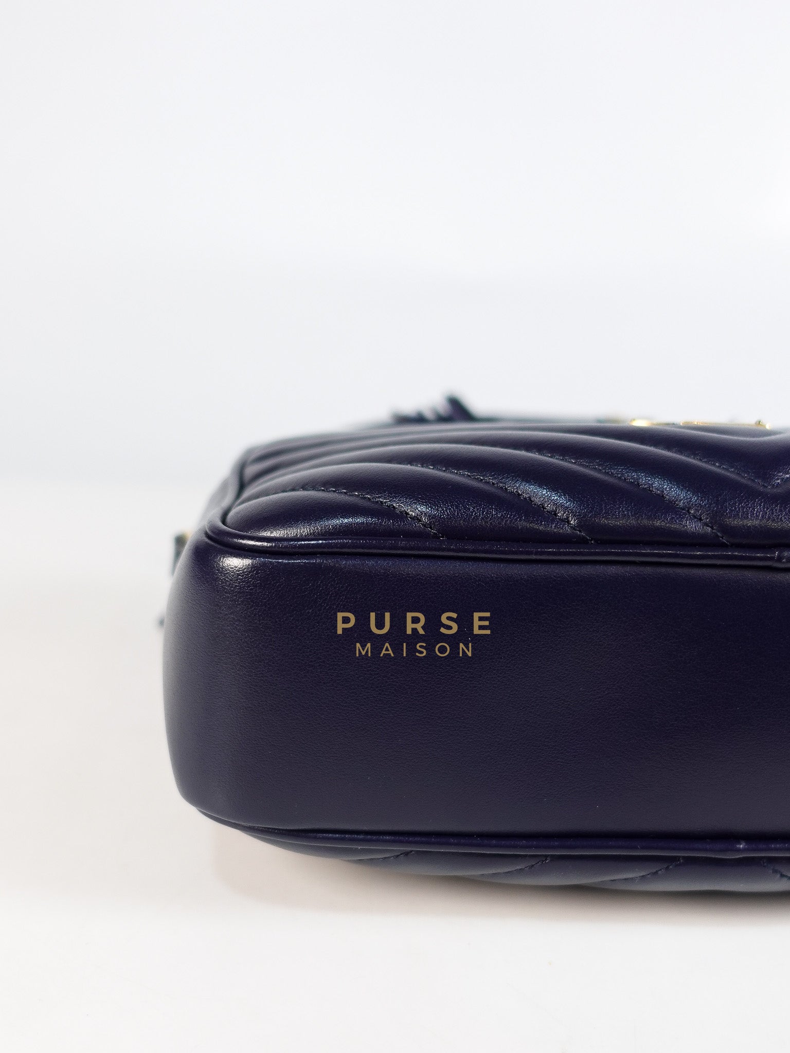 Lou Camera Bag in Navy Blue Calfskin Leather & Gold Hardware | Purse Maison Luxury Bags Shop