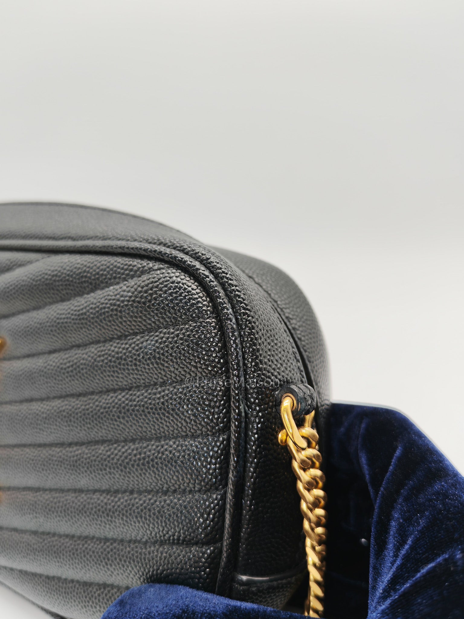 Lou Camera Bag Mini in Black Chevron Quilted Shiny Grained Calfskin Leather and Gold Hardware | Purse Maison Luxury Bags Shop