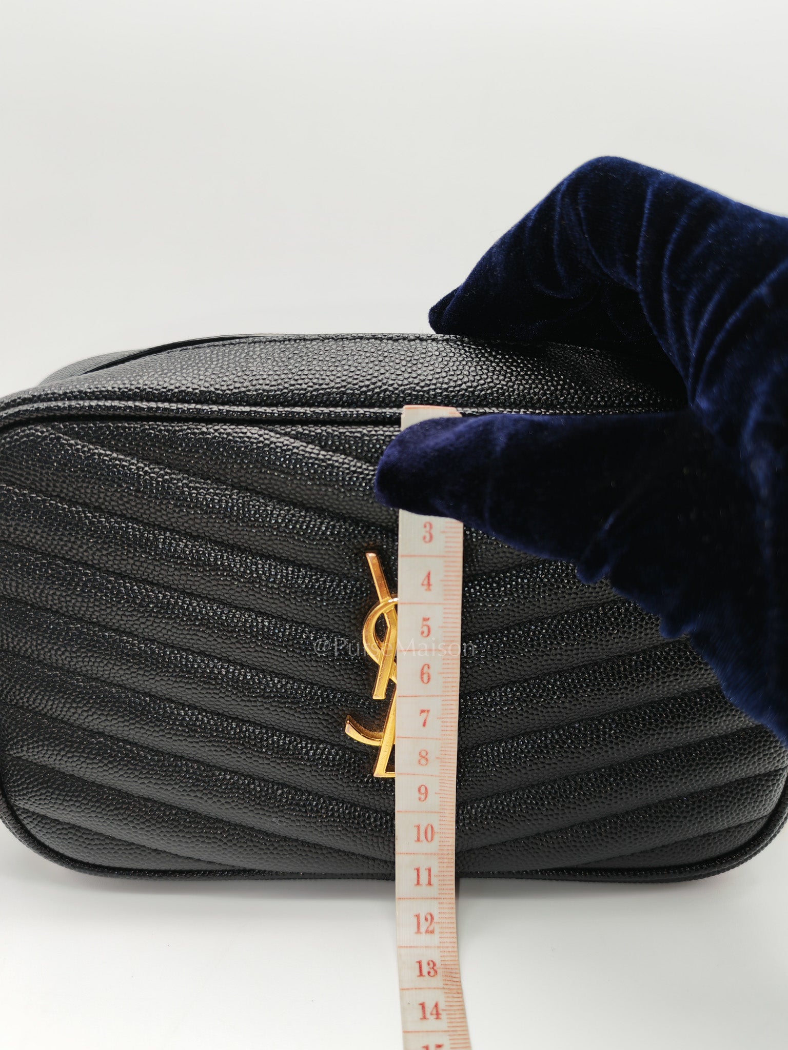 Lou Camera Bag Mini in Black Chevron Quilted Shiny Grained Calfskin Leather and Gold Hardware | Purse Maison Luxury Bags Shop