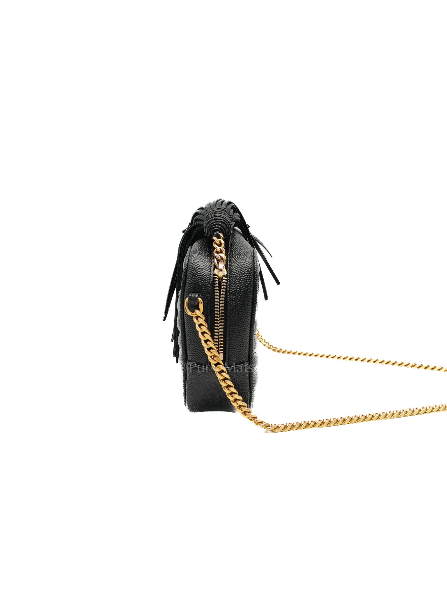 Lou Camera Bag Mini in Black Chevron Quilted Shiny Grained Calfskin Leather and Gold Hardware | Purse Maison Luxury Bags Shop
