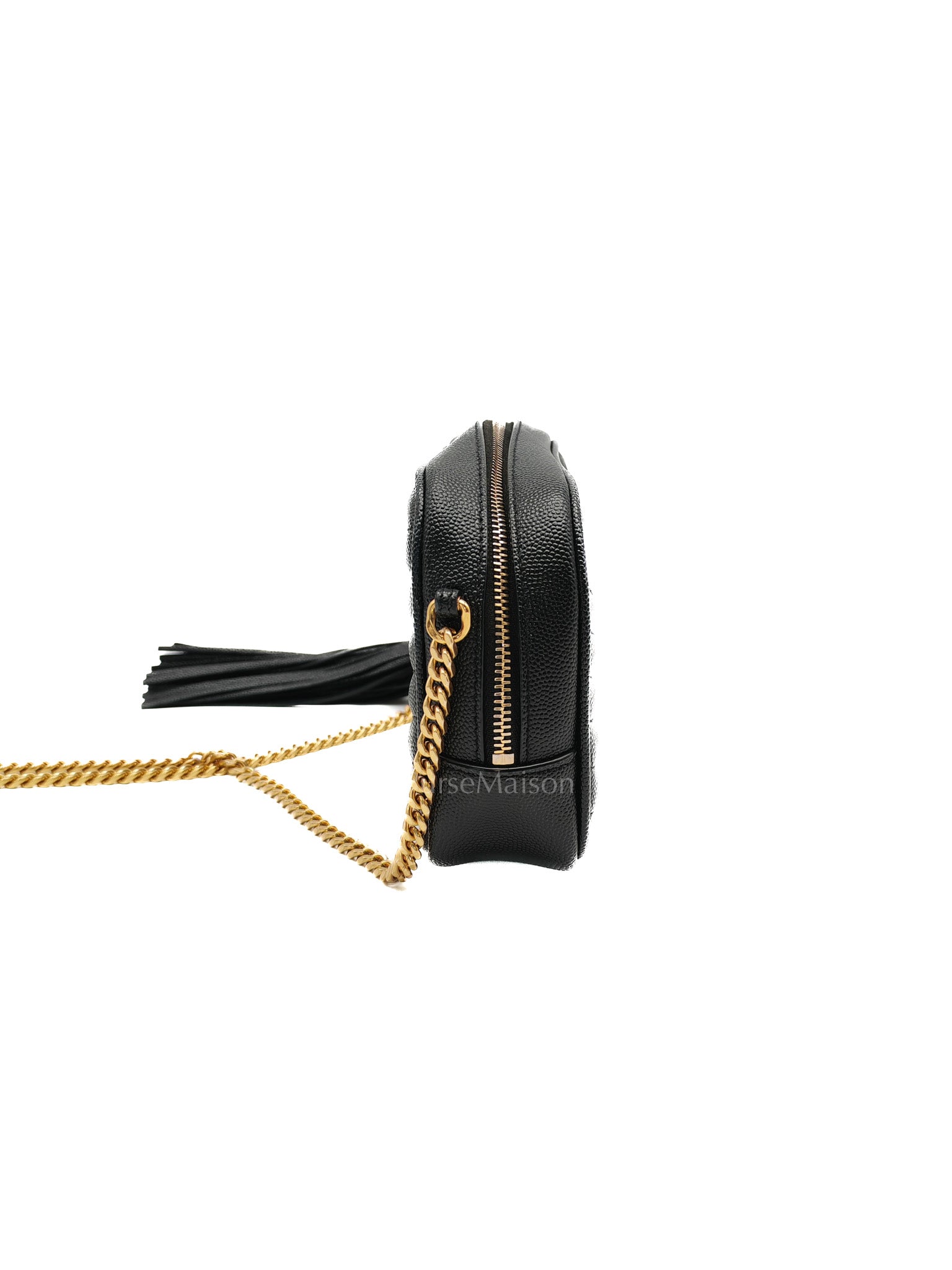 Lou Camera Bag Mini in Black Chevron Quilted Shiny Grained Calfskin Leather and Gold Hardware | Purse Maison Luxury Bags Shop