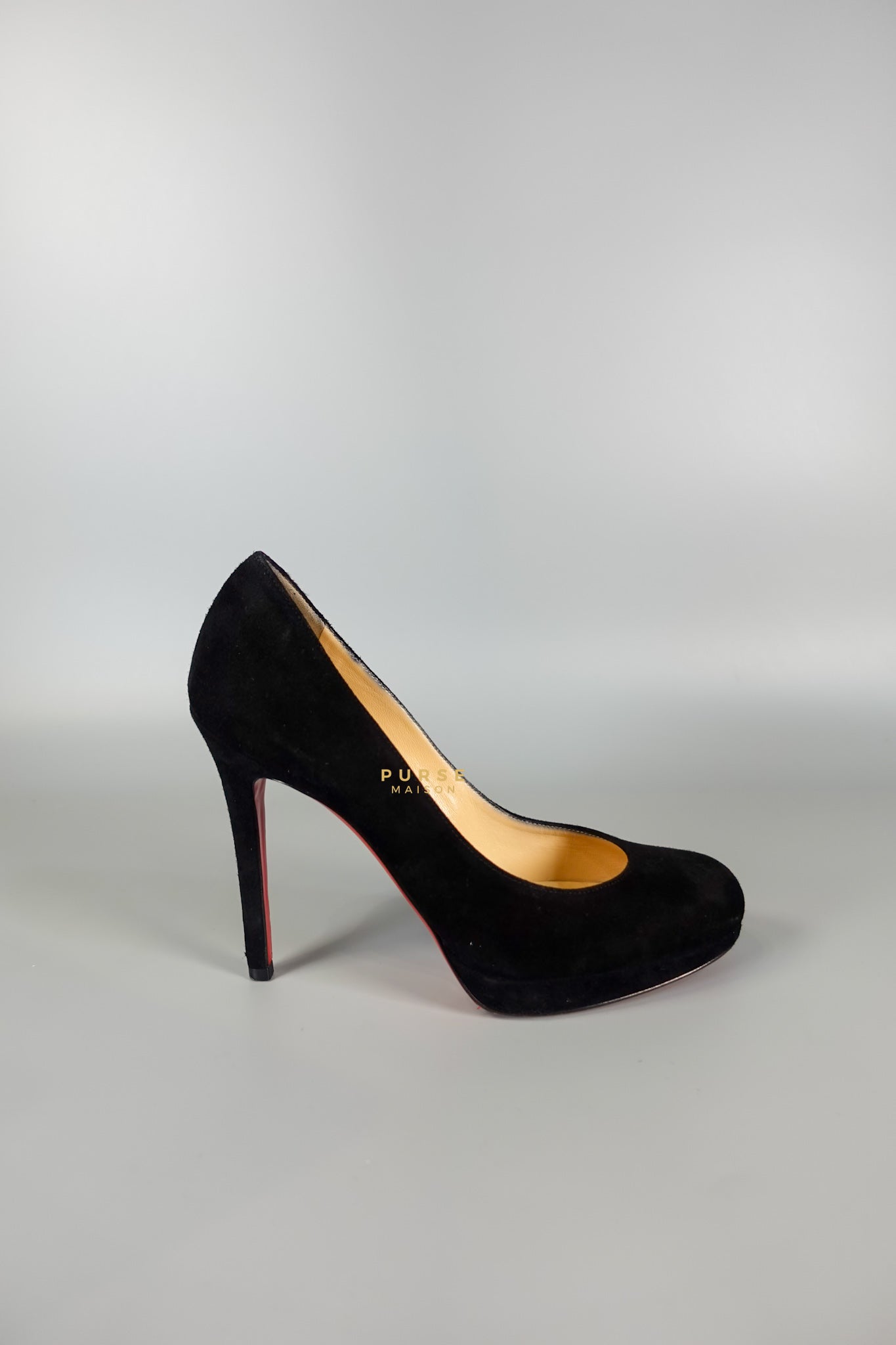 Louboutin Black Suede Hidden Platform Pumps Heels (Size 35.5EU 22.5cm) | Purse Maison Luxury Bags Shop
