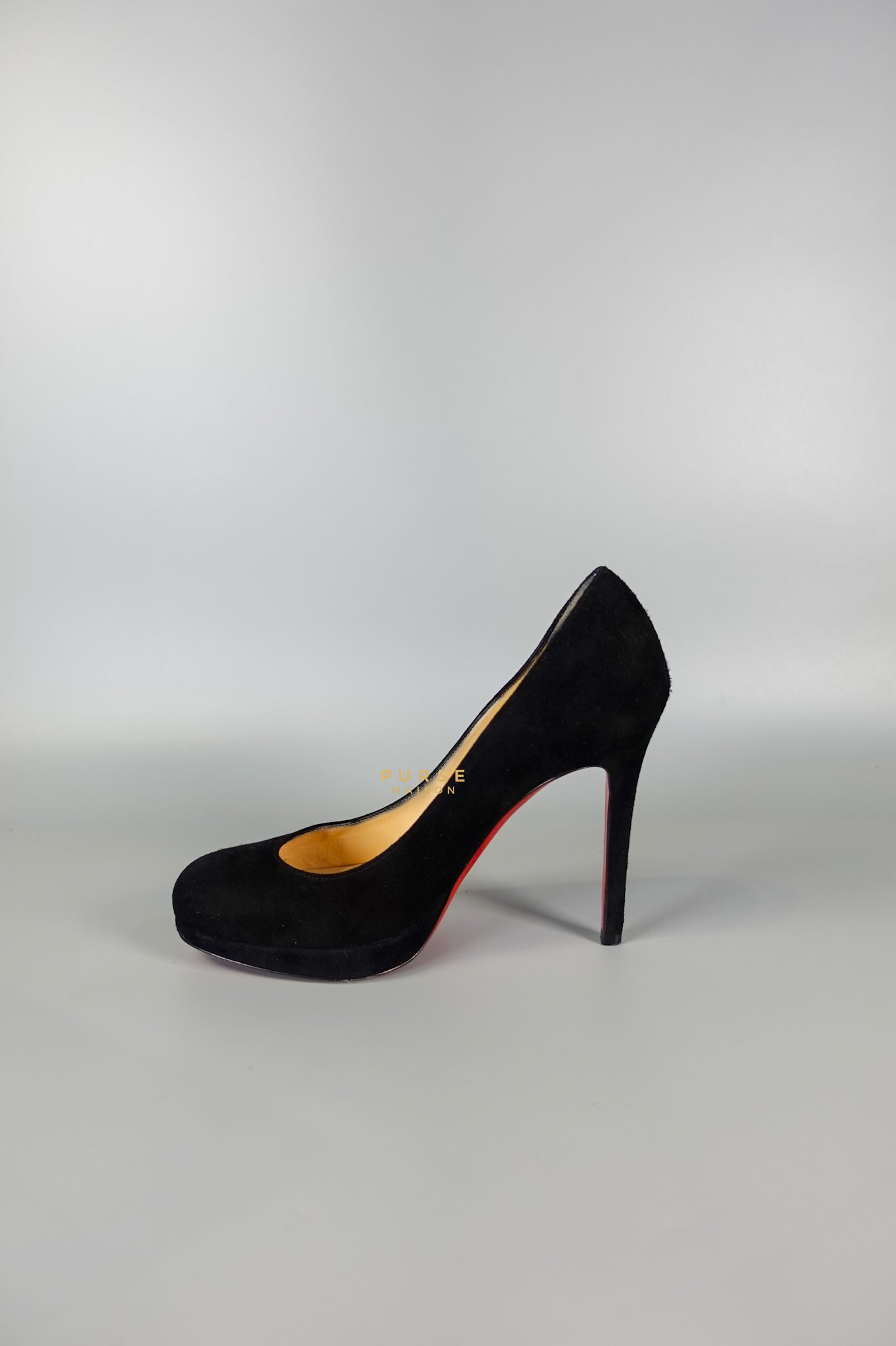 Louboutin Black Suede Hidden Platform Pumps Heels (Size 35.5EU 22.5cm) | Purse Maison Luxury Bags Shop