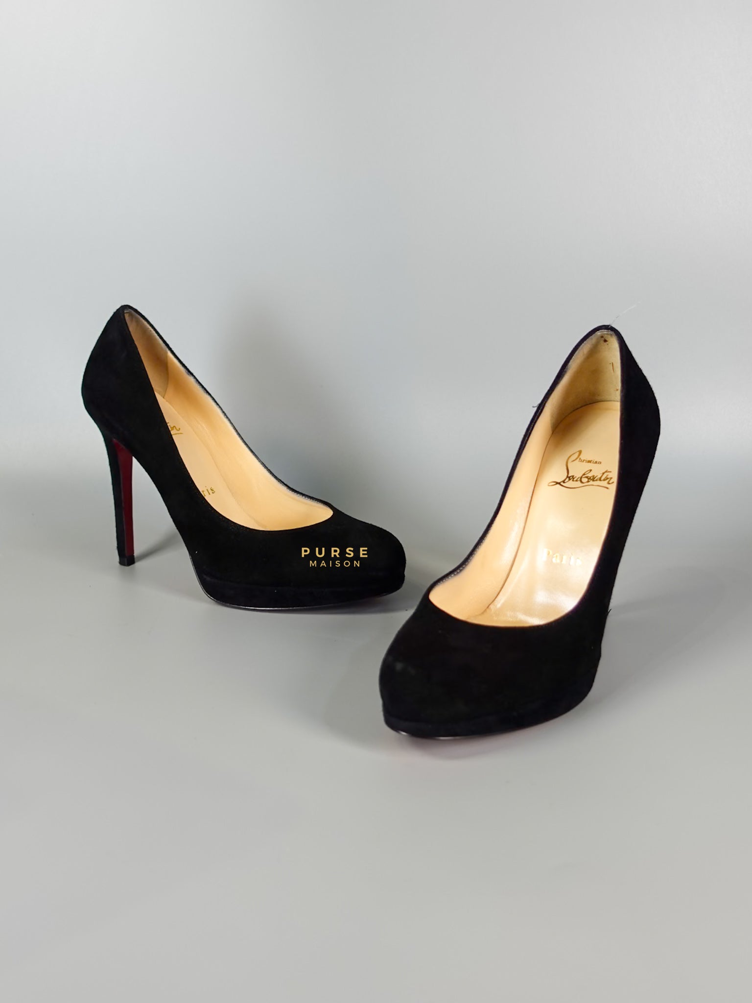 Louboutin Black Suede Hidden Platform Pumps Heels (Size 35.5EU 22.5cm) | Purse Maison Luxury Bags Shop