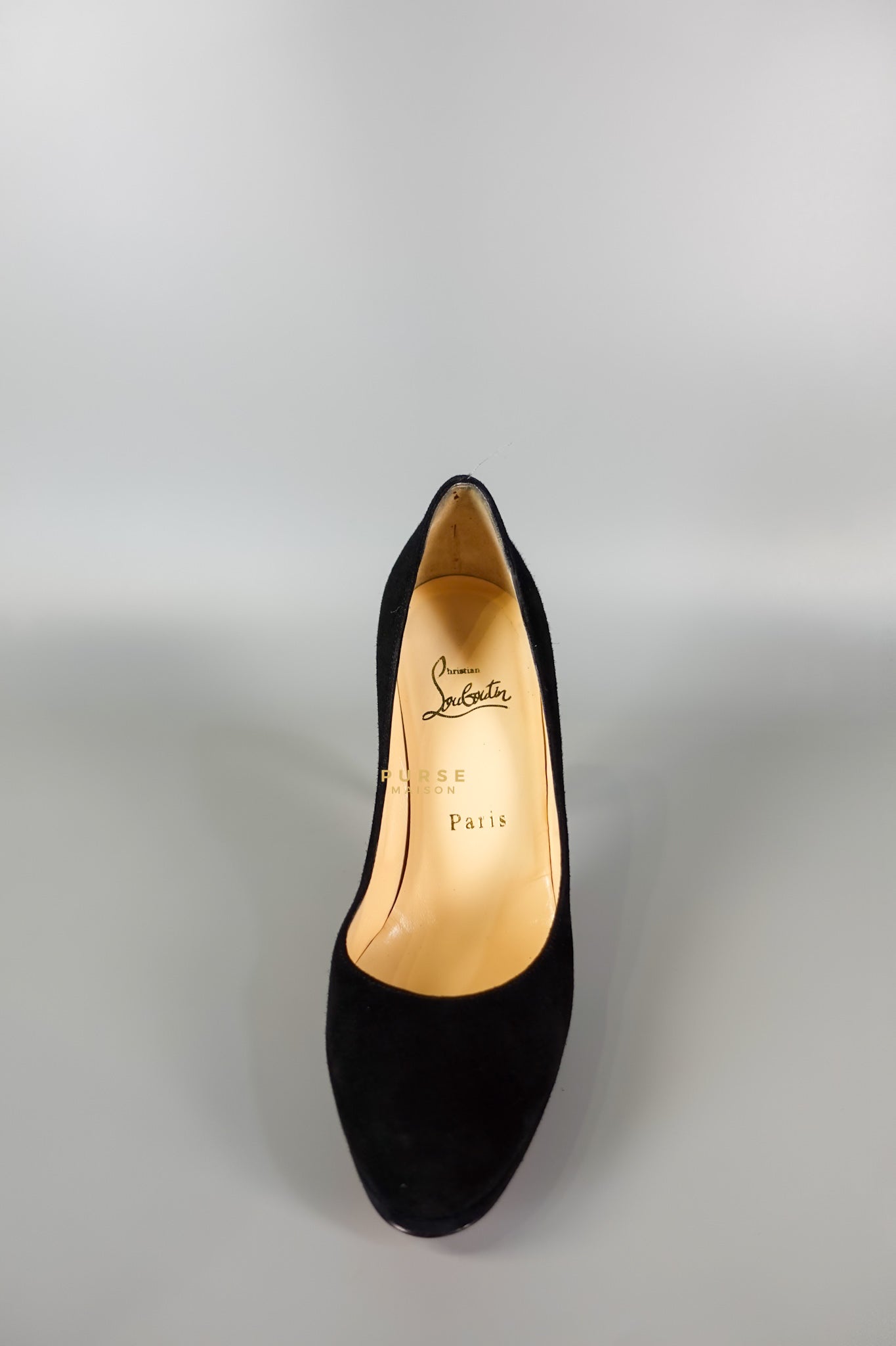 Louboutin Black Suede Hidden Platform Pumps Heels (Size 35.5EU 22.5cm) | Purse Maison Luxury Bags Shop