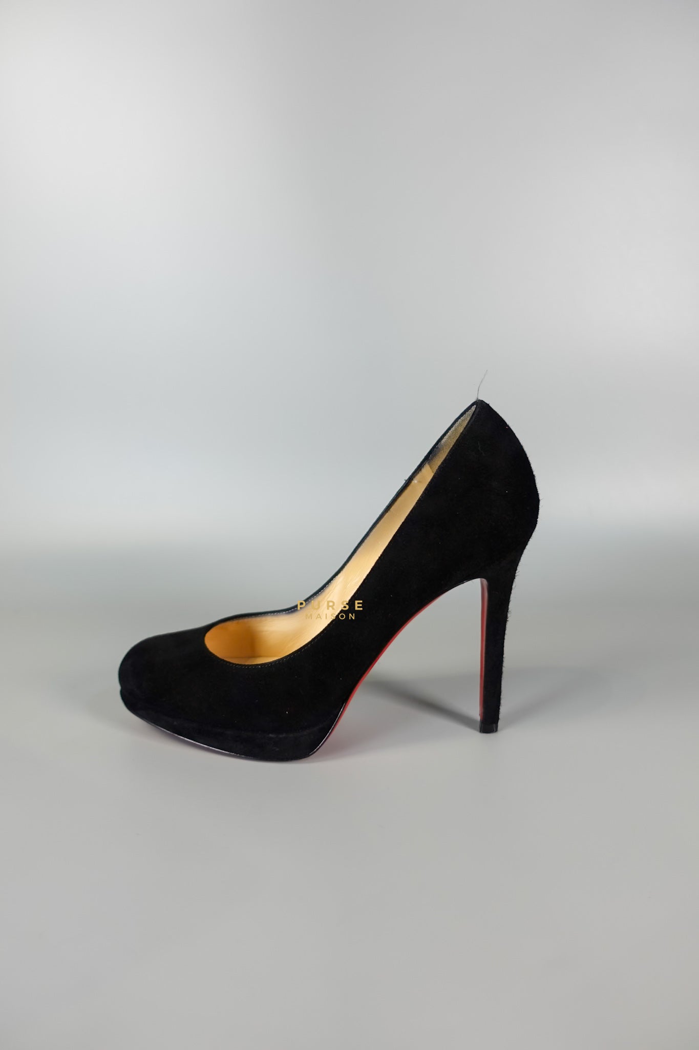 Louboutin Black Suede Hidden Platform Pumps Heels (Size 35.5EU 22.5cm) | Purse Maison Luxury Bags Shop