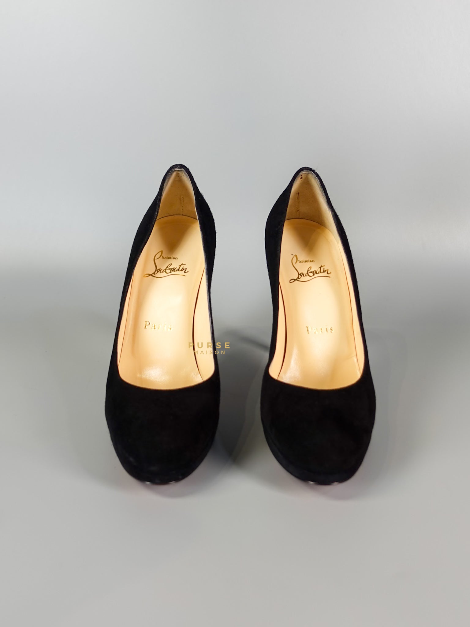 Louboutin Black Suede Hidden Platform Pumps Heels (Size 35.5EU 22.5cm) | Purse Maison Luxury Bags Shop