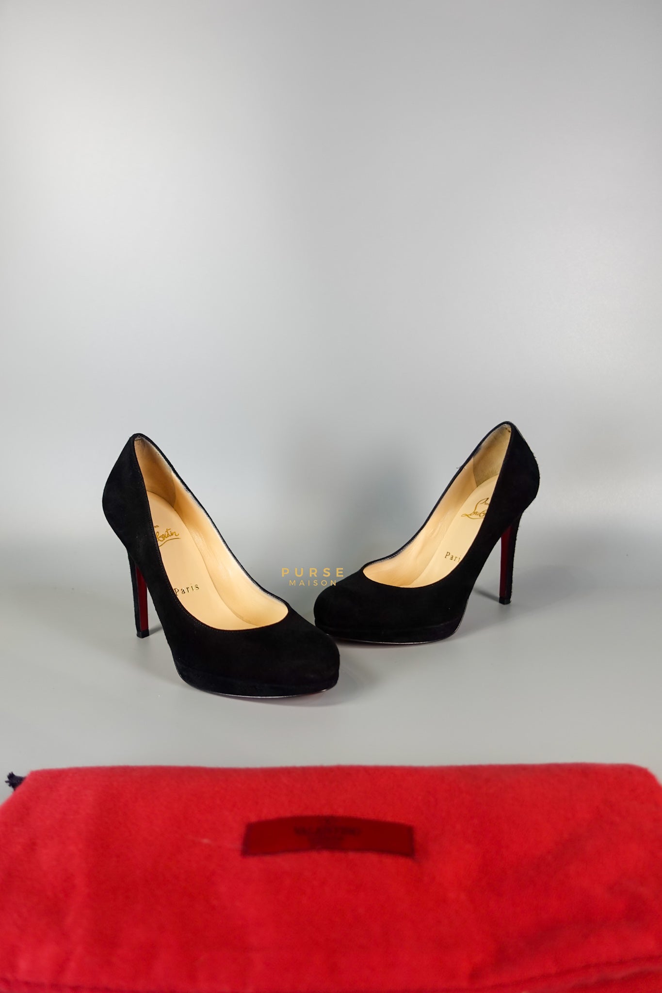 Louboutin Black Suede Hidden Platform Pumps Heels (Size 35.5EU 22.5cm) | Purse Maison Luxury Bags Shop