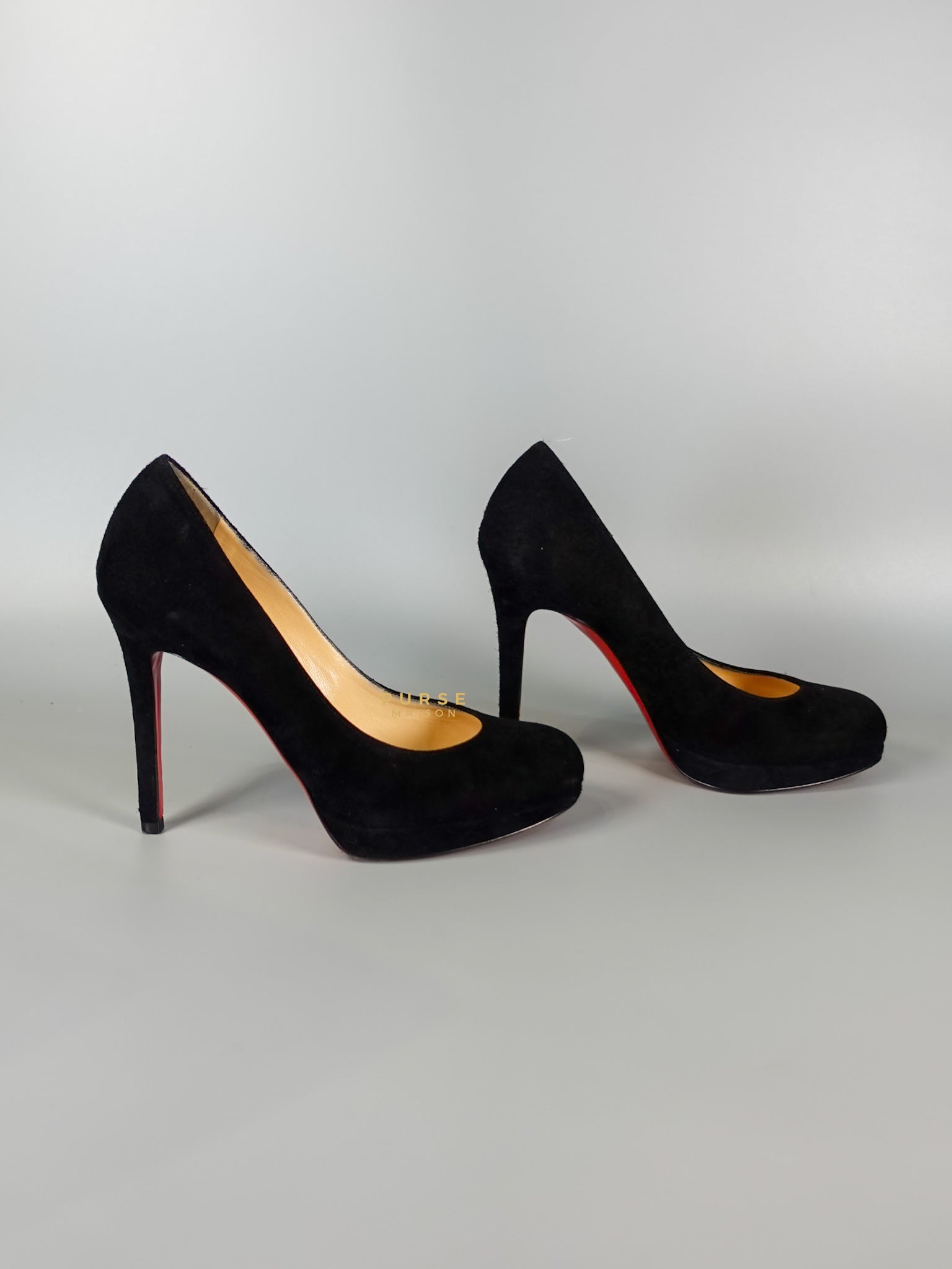 Louboutin Black Suede Hidden Platform Pumps Heels (Size 35.5EU 22.5cm) | Purse Maison Luxury Bags Shop