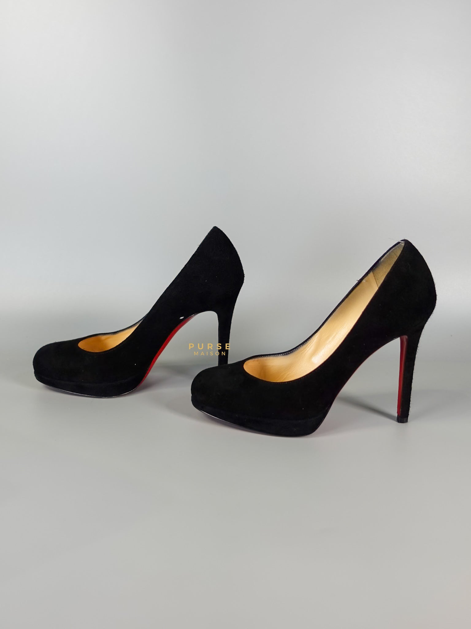 Louboutin Black Suede Hidden Platform Pumps Heels (Size 35.5EU 22.5cm) | Purse Maison Luxury Bags Shop