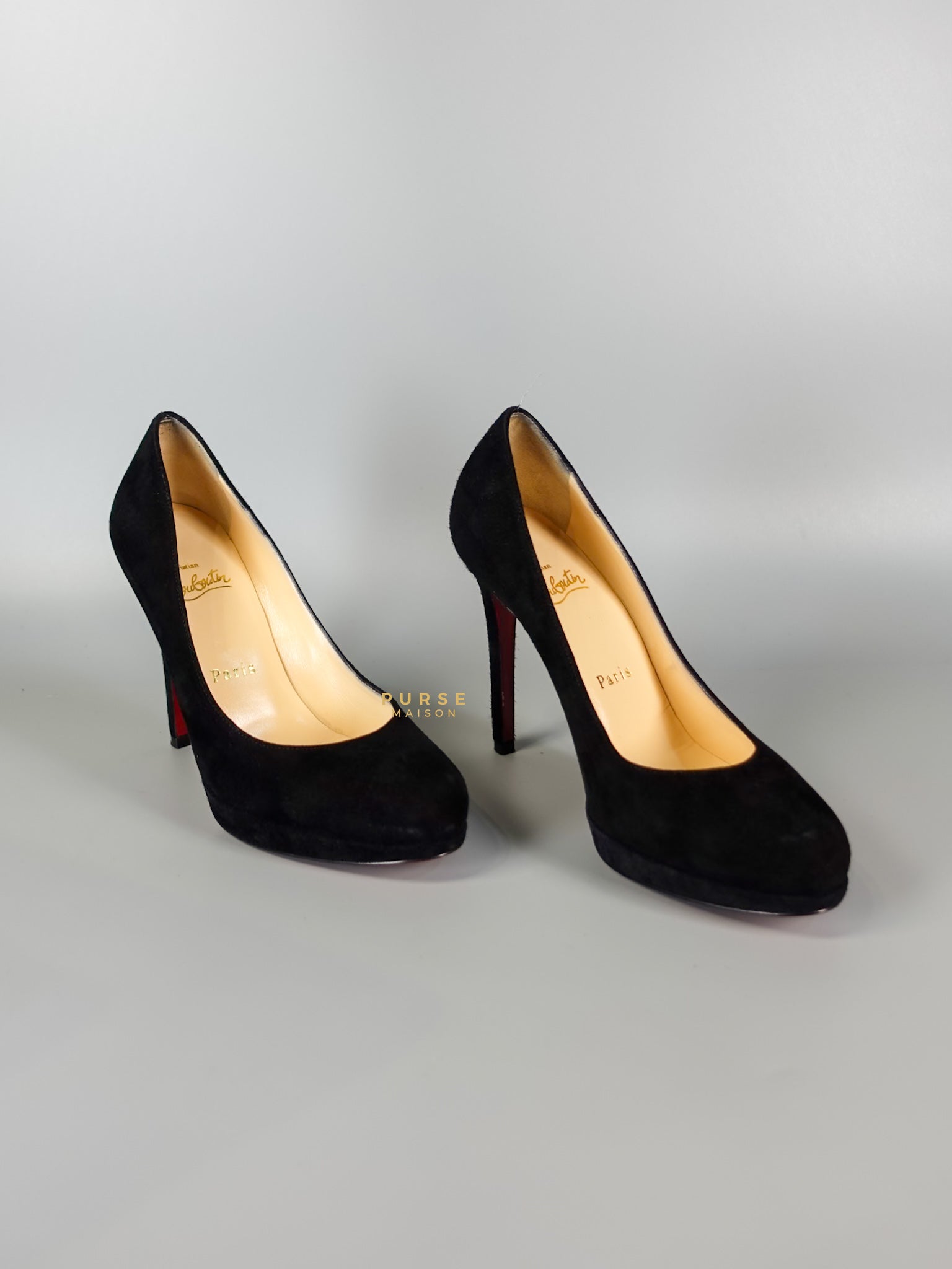 Louboutin Black Suede Hidden Platform Pumps Heels (Size 35.5EU 22.5cm) | Purse Maison Luxury Bags Shop
