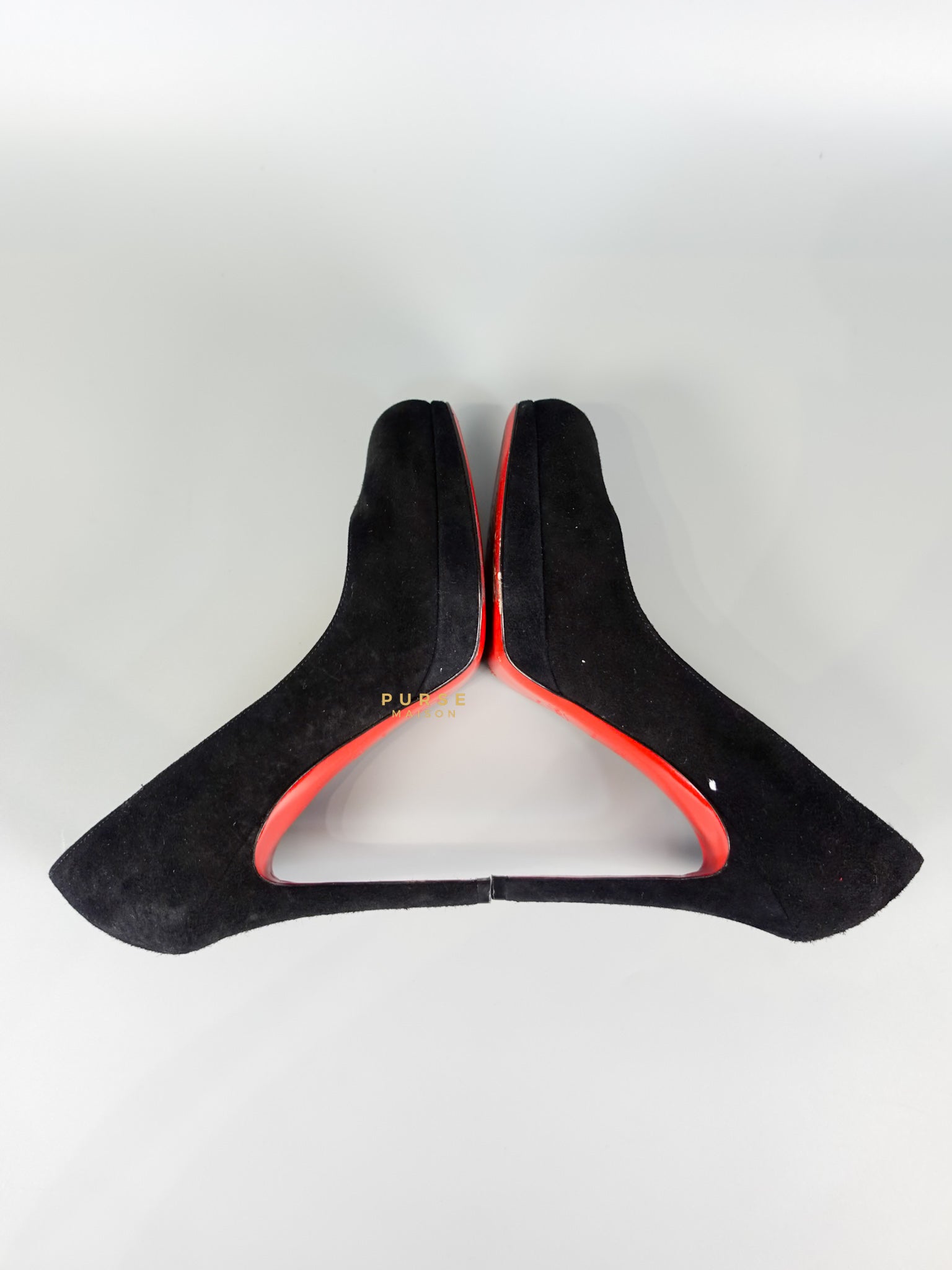 Louboutin Black Suede Hidden Platform Pumps Heels (Size 35.5EU 22.5cm) | Purse Maison Luxury Bags Shop